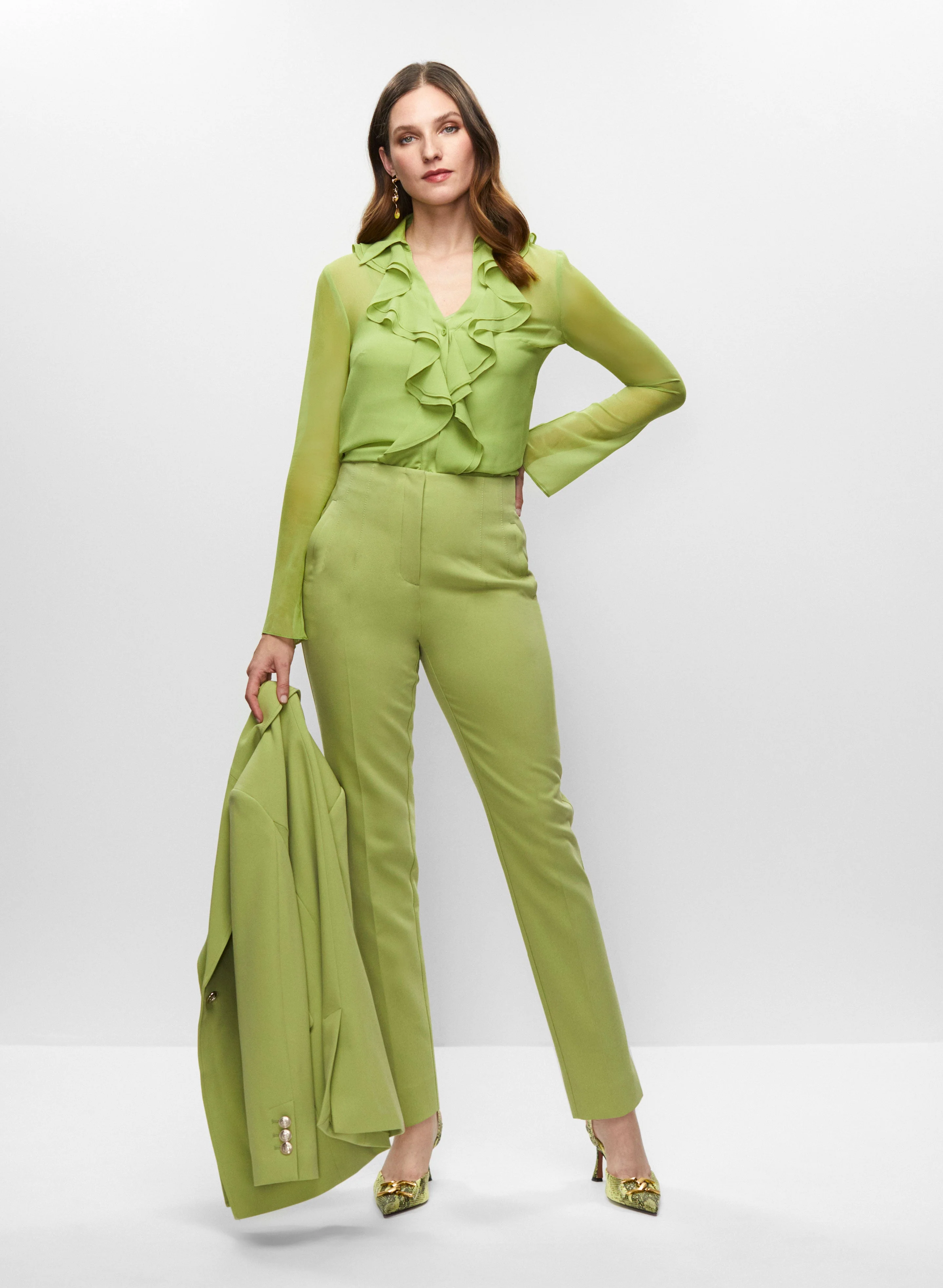 Single-Button Blazer & Slim Leg Pants
