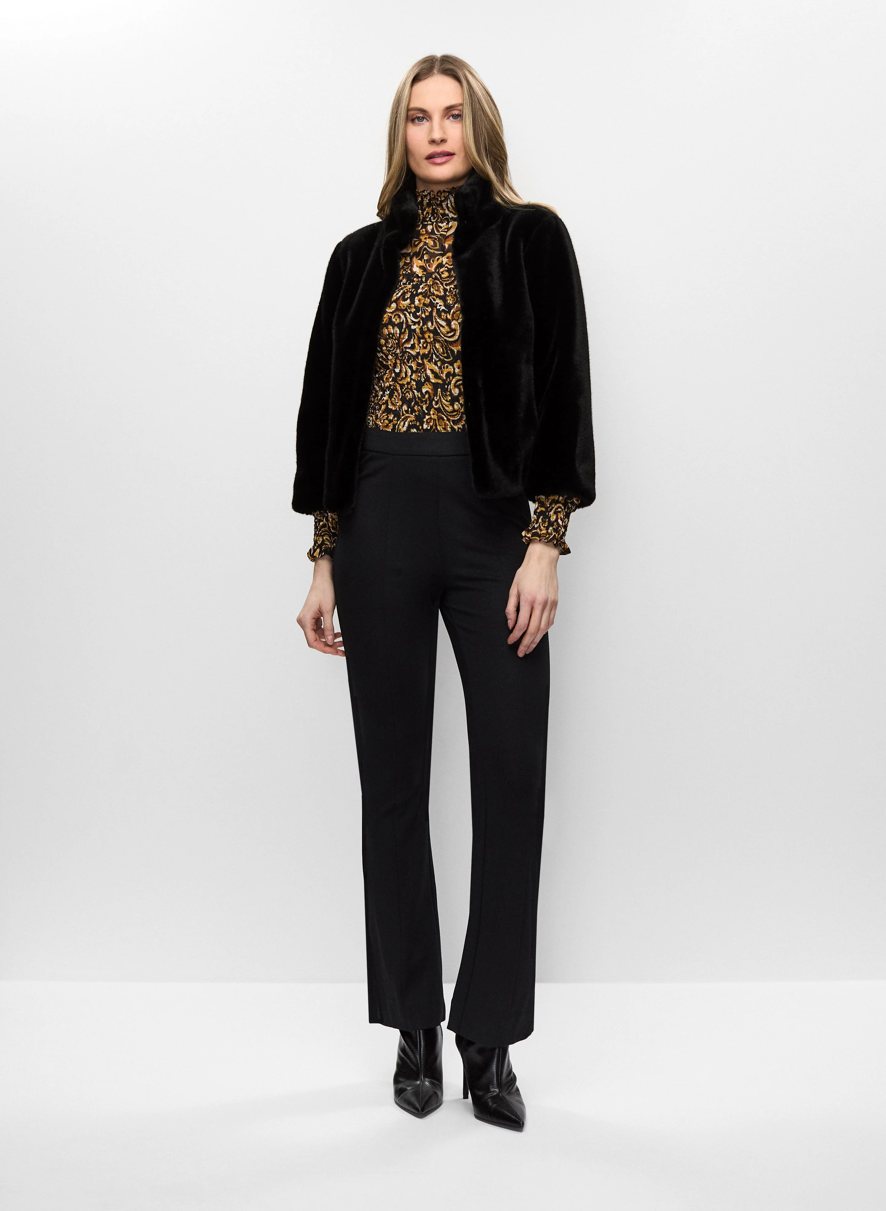 Faux Fur Coat & Flare Leg Pants