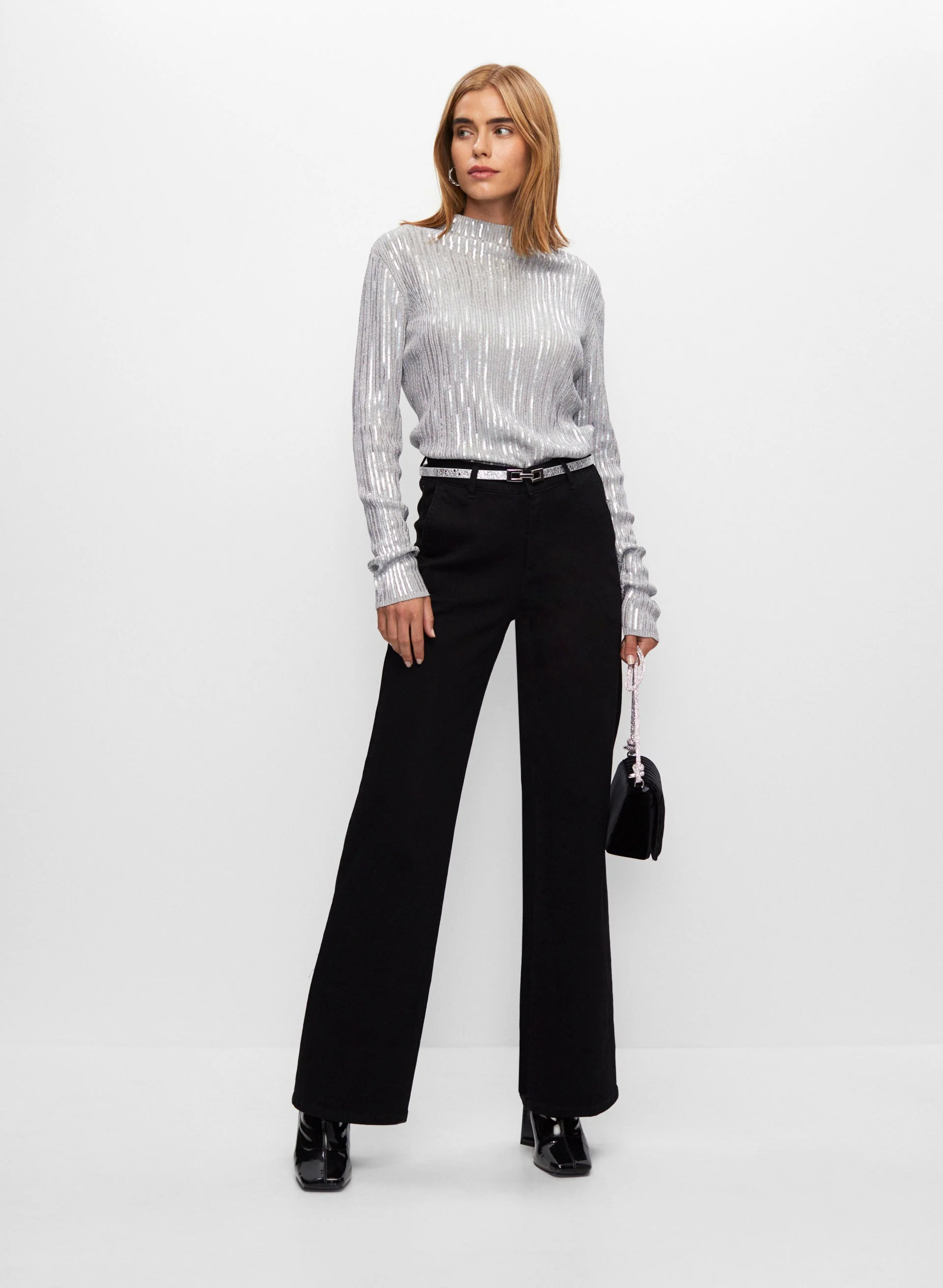 Sequin Sweater & Flare Leg Jeans