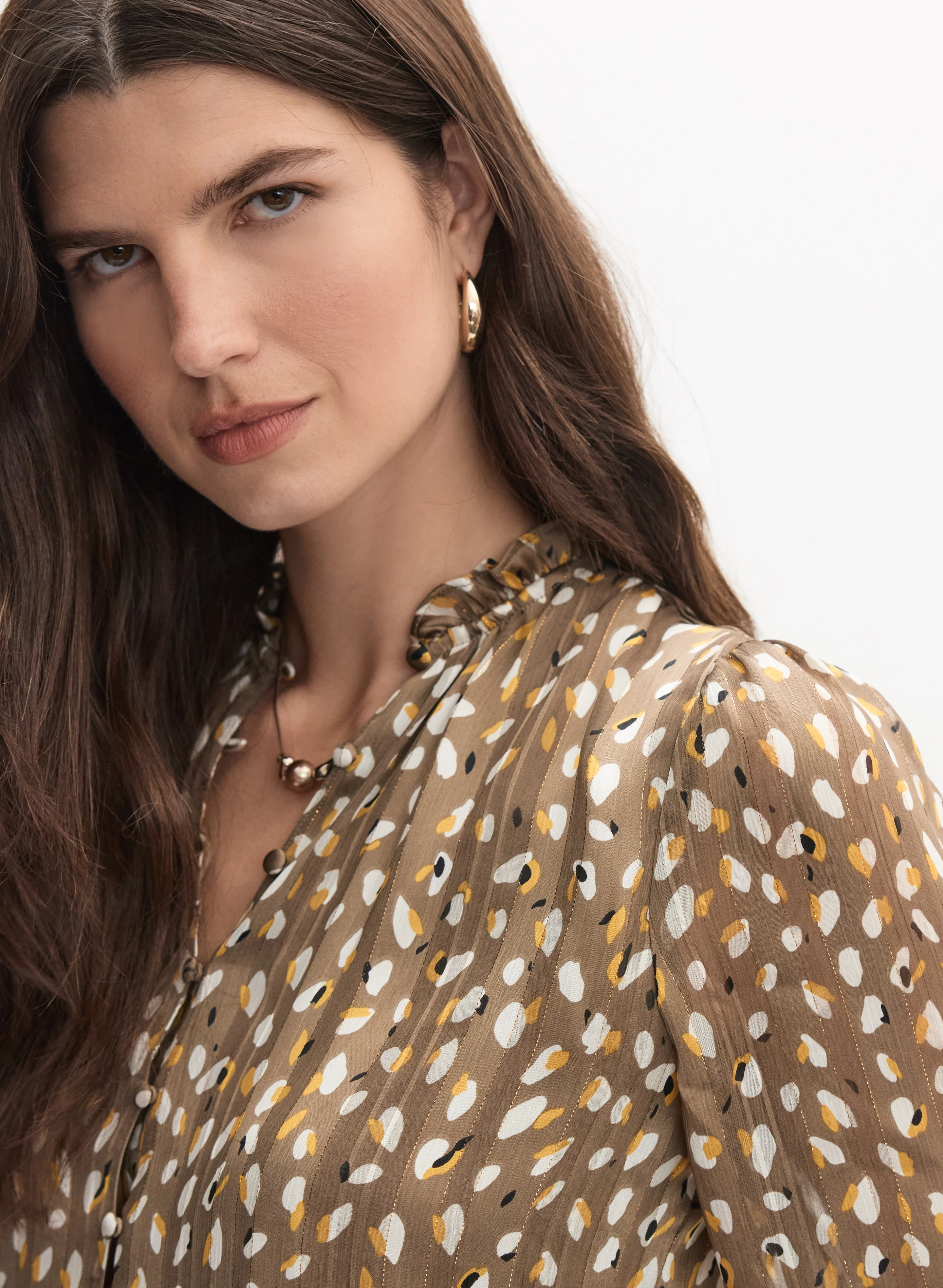 Abstract Frilled Neck Blouse - Image 2