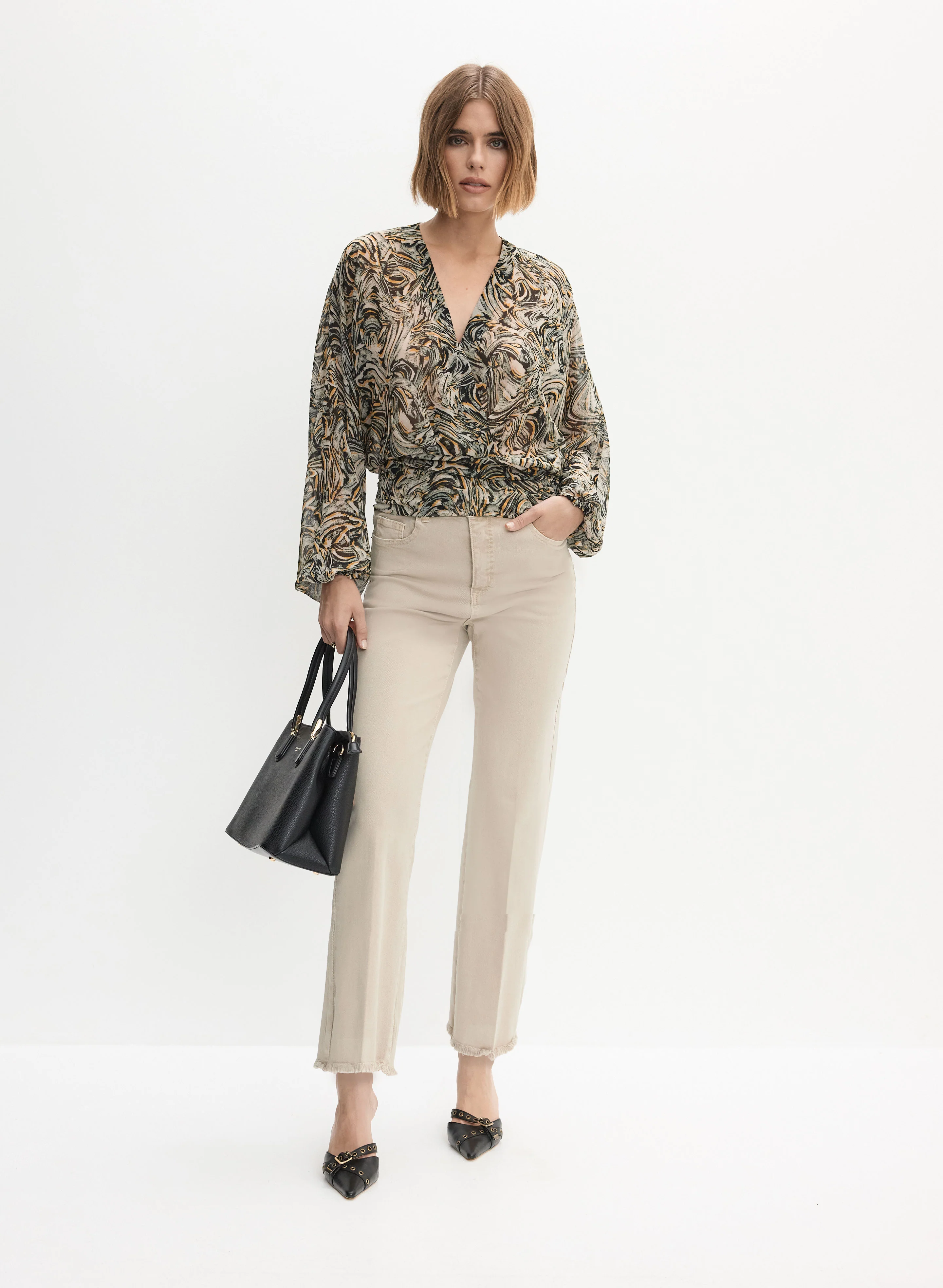 Abstract Print Blouse & Straight Leg Jeans