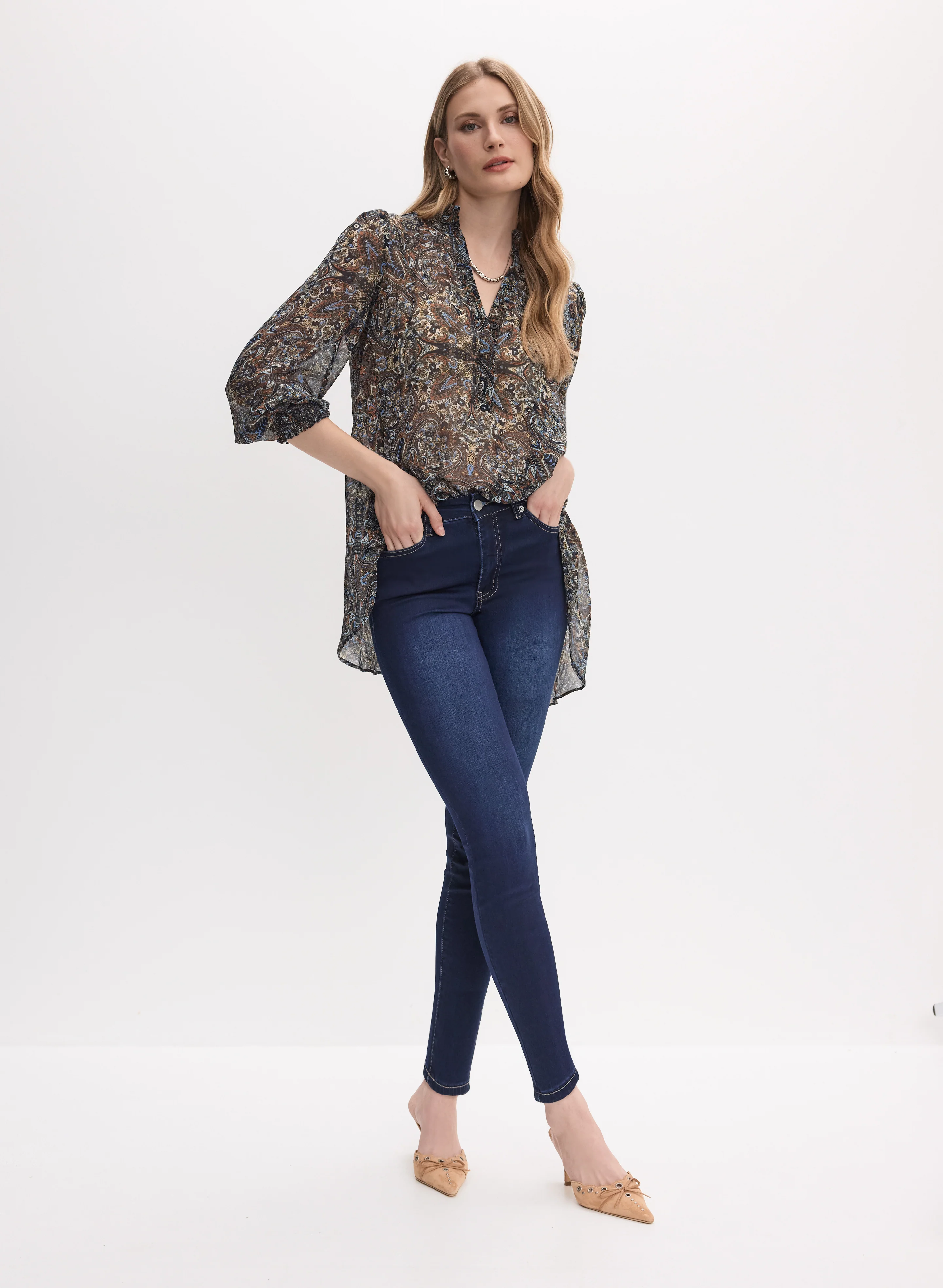 Abstract Print Notch Collar Blouse - Image 3