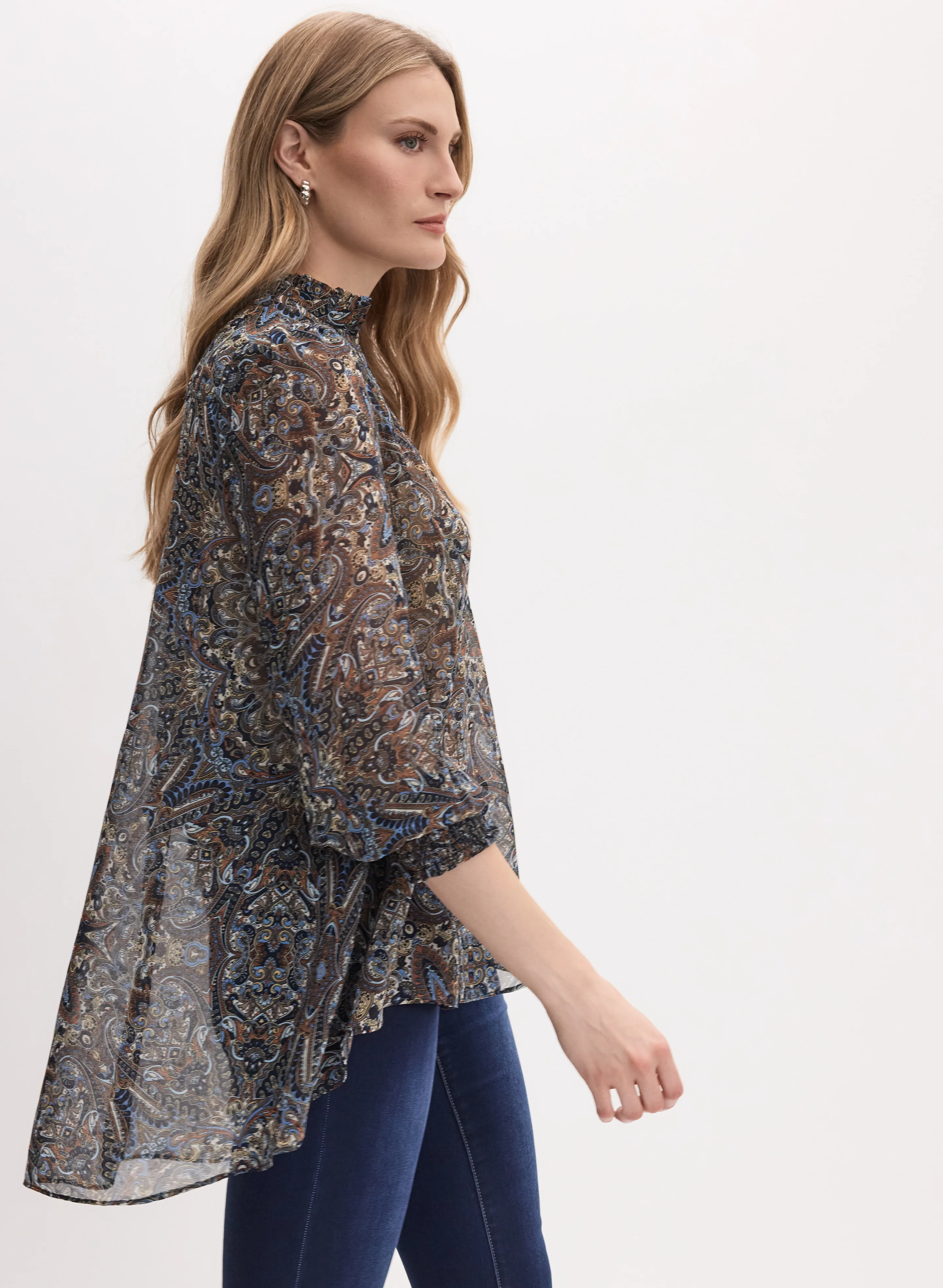 Abstract Print Notch Collar Blouse - Image 4