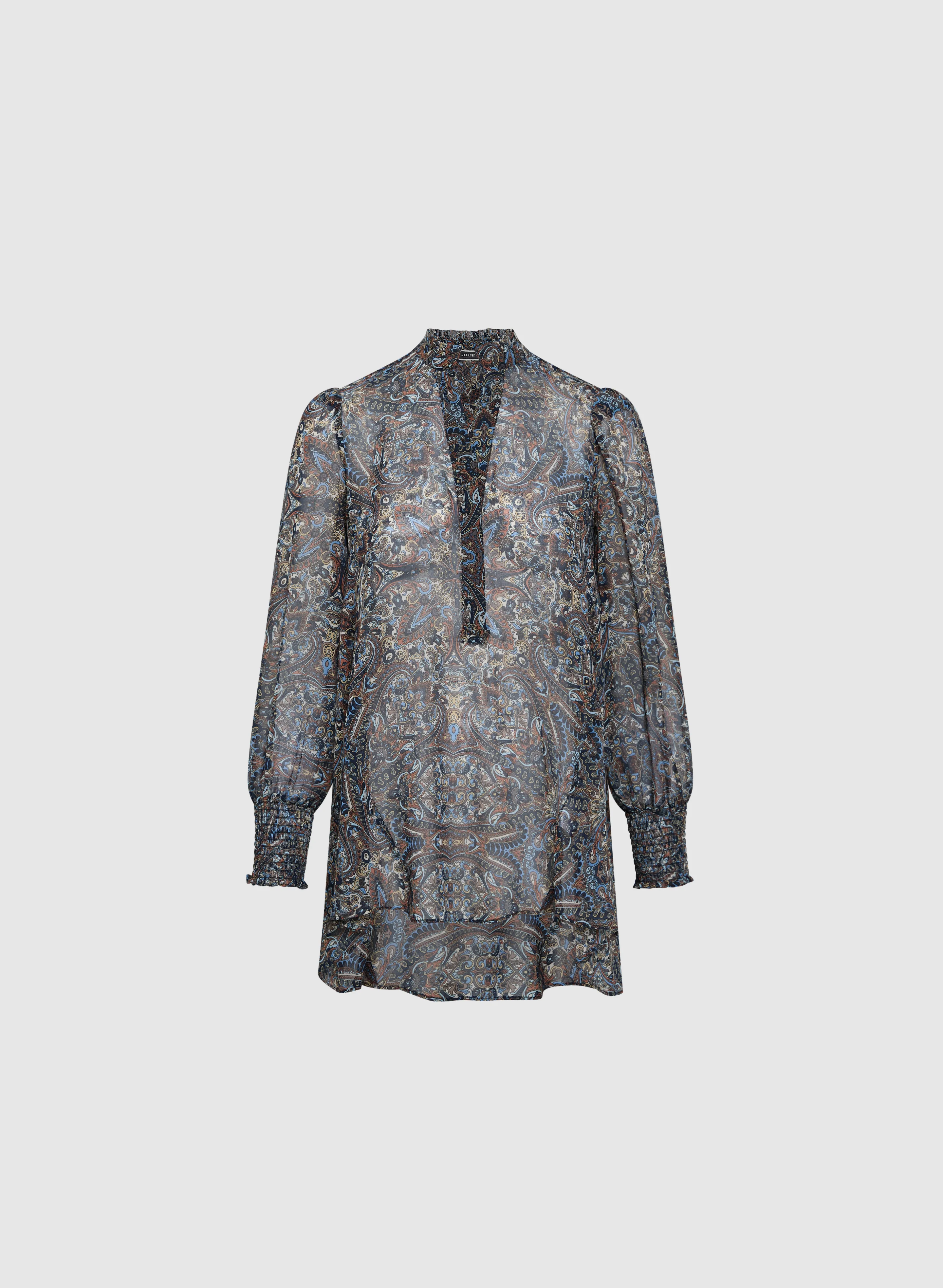 Abstract Print Notch Collar Blouse - Image 6