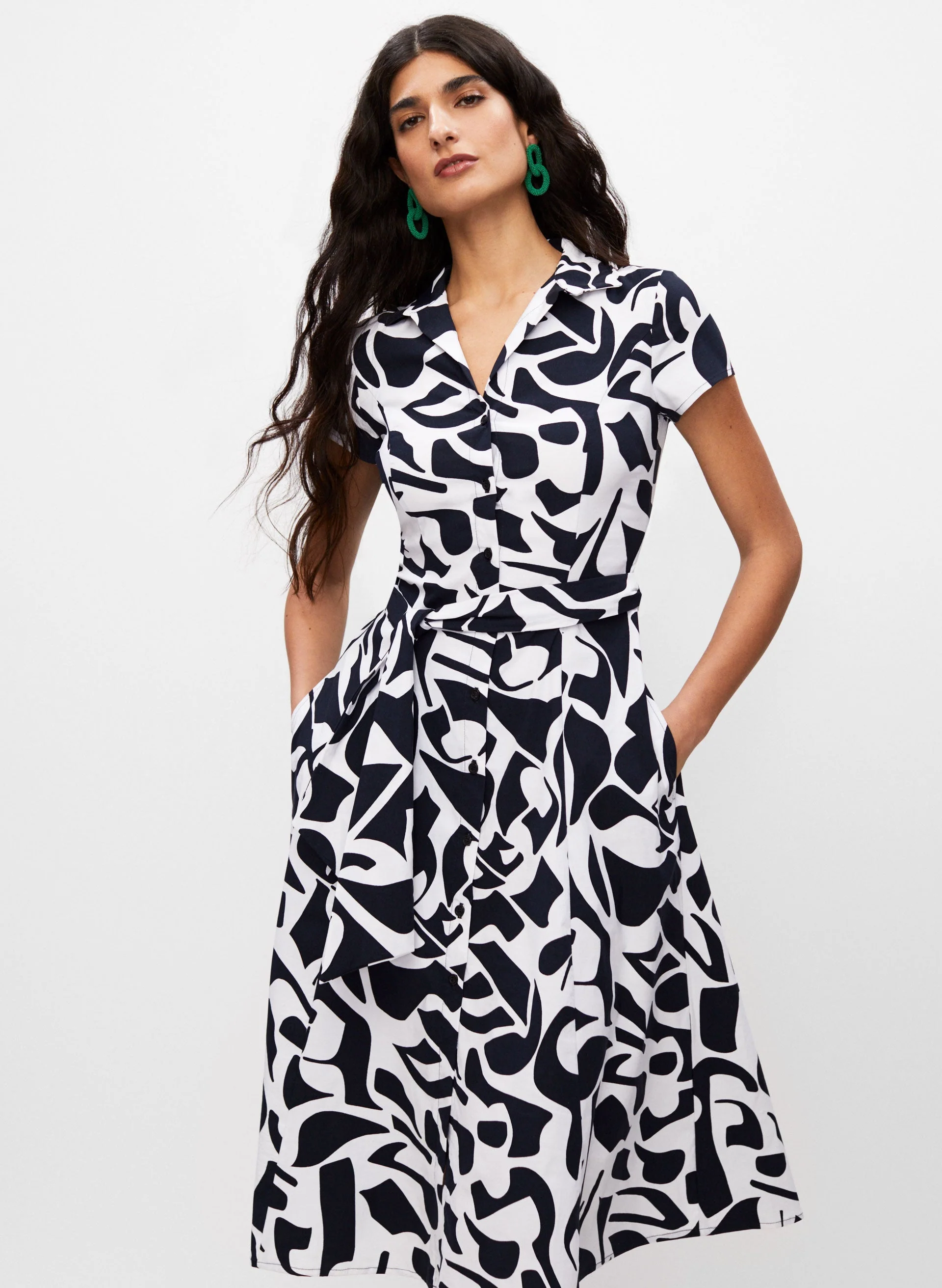 Abstract Print Shirt Dress - Image 4