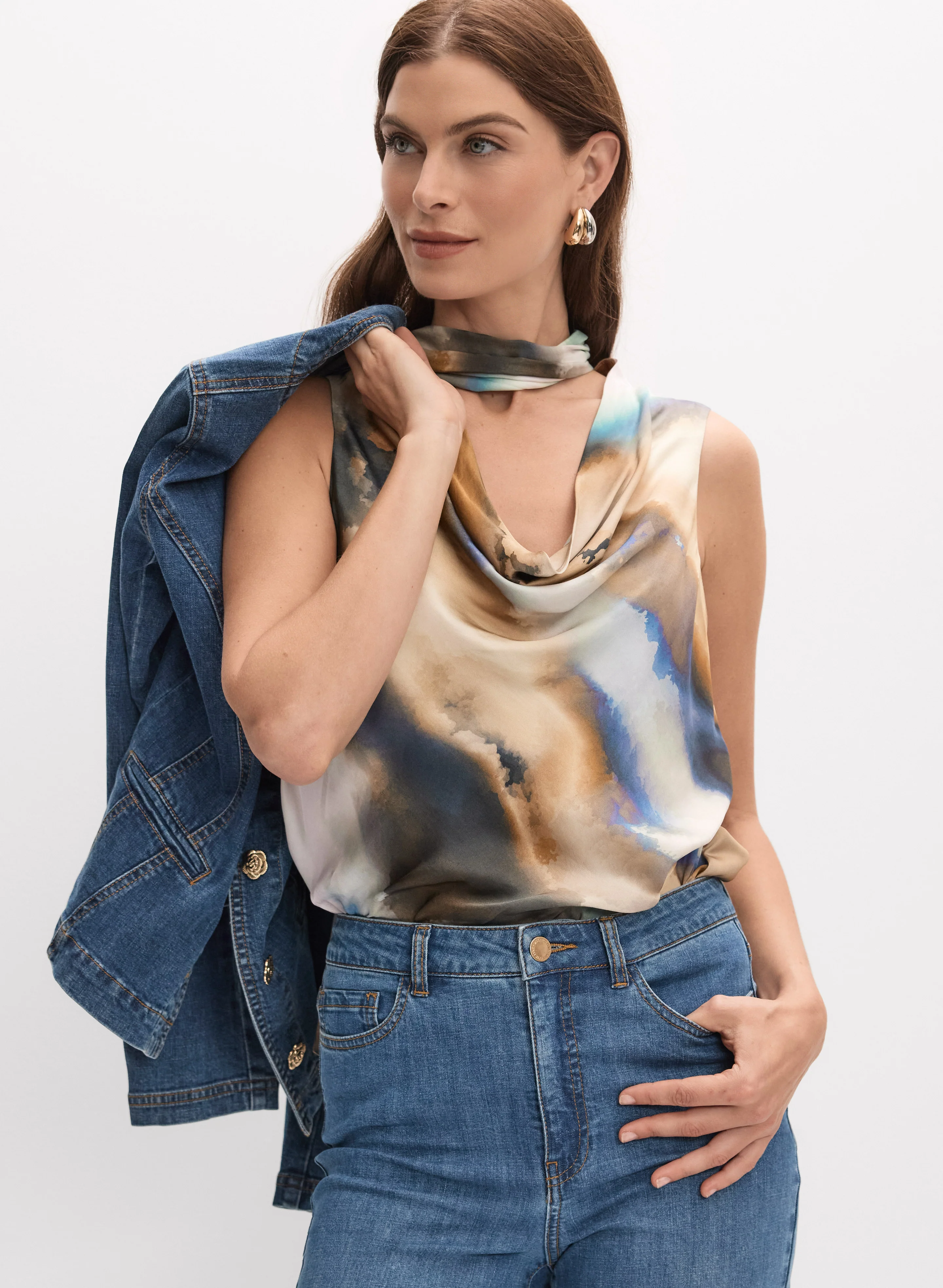 Abstract Scarf Detail Blouse