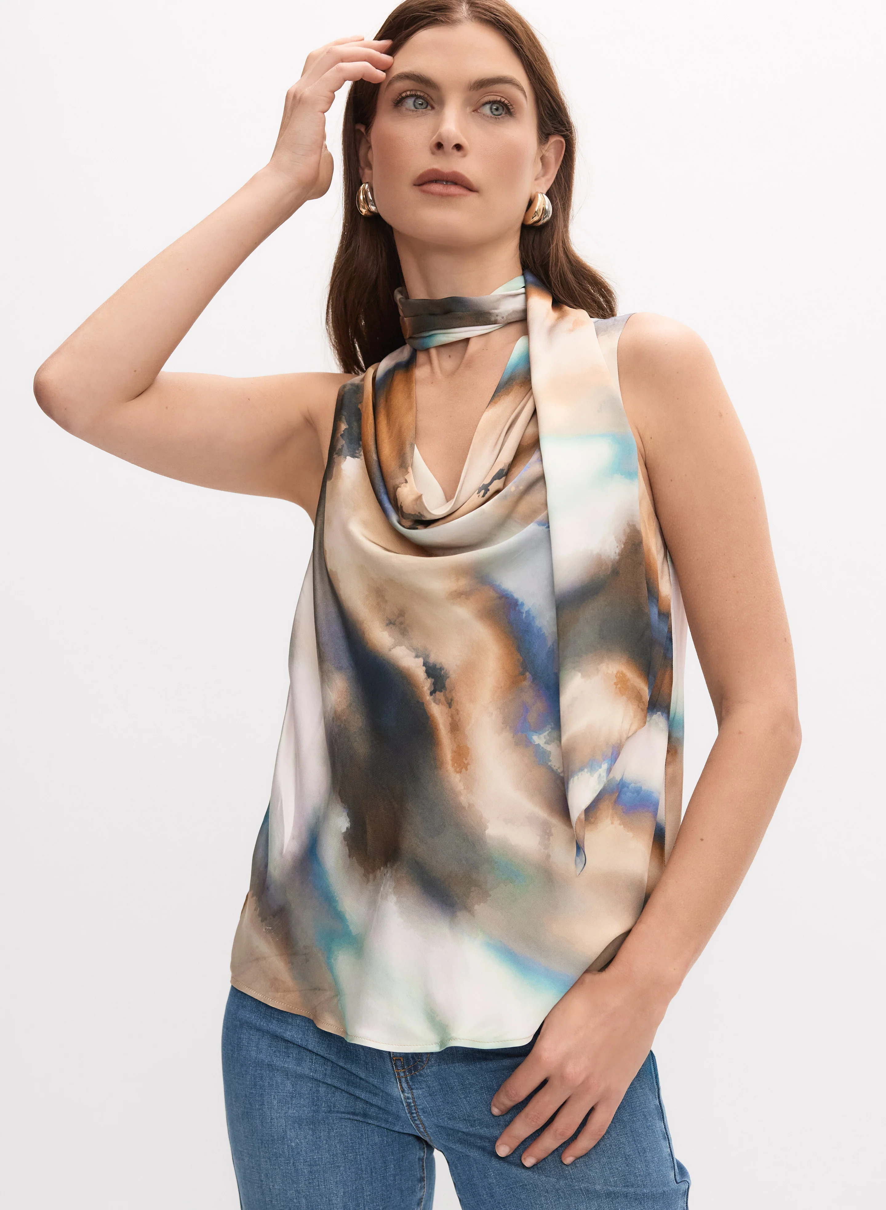 Abstract Scarf Detail Blouse - Image 7