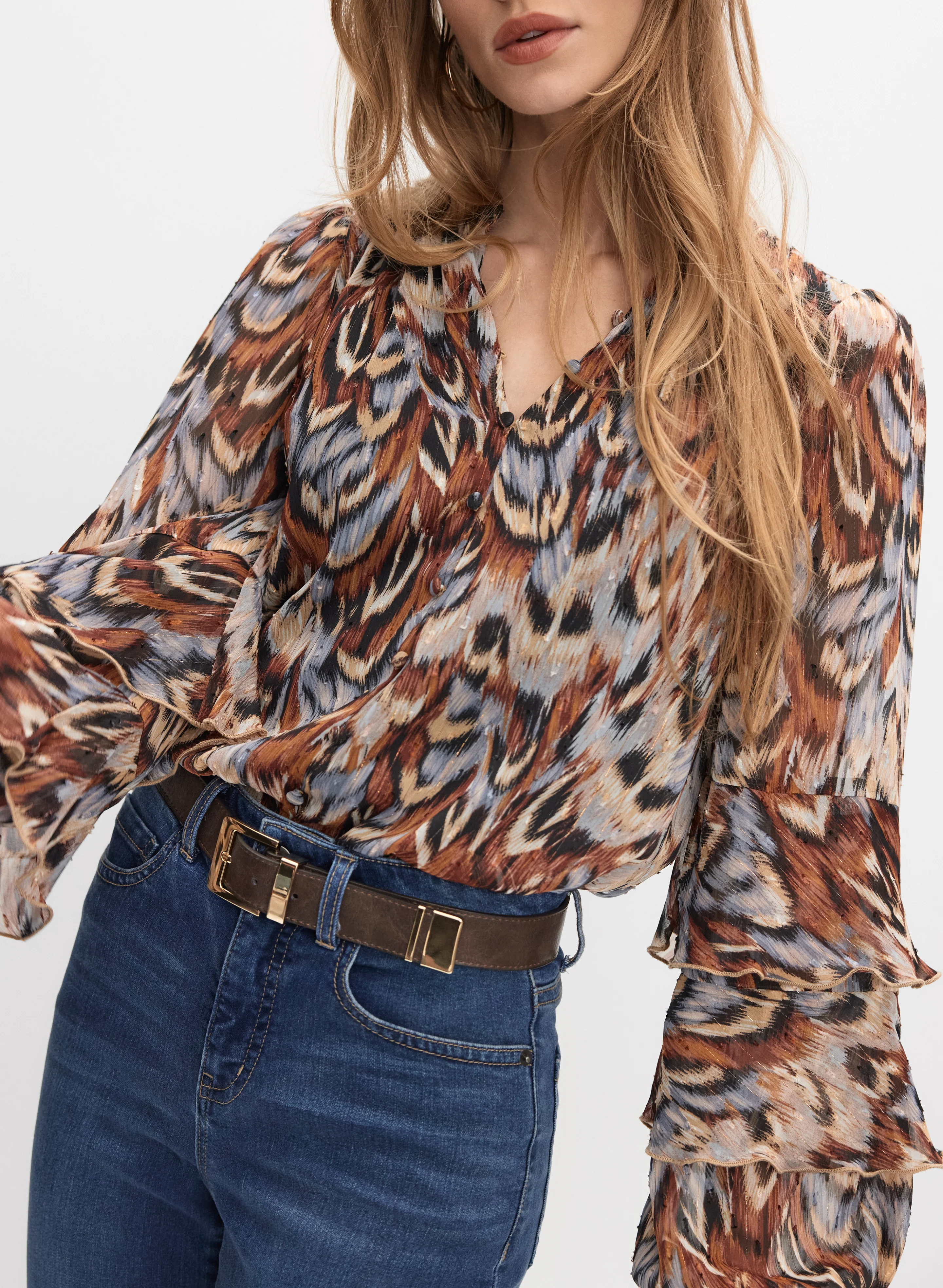 Abstract Tiered Sleeve Blouse - Image 2