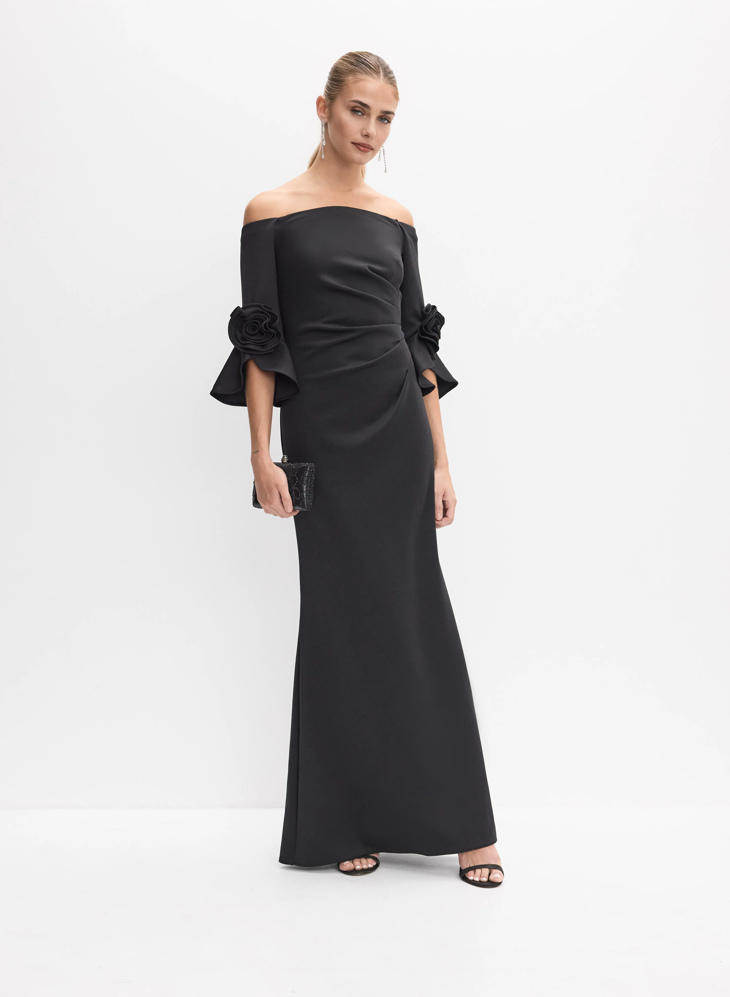 Adrianna Papell - Rosette Detail Off-Shoulder Dress