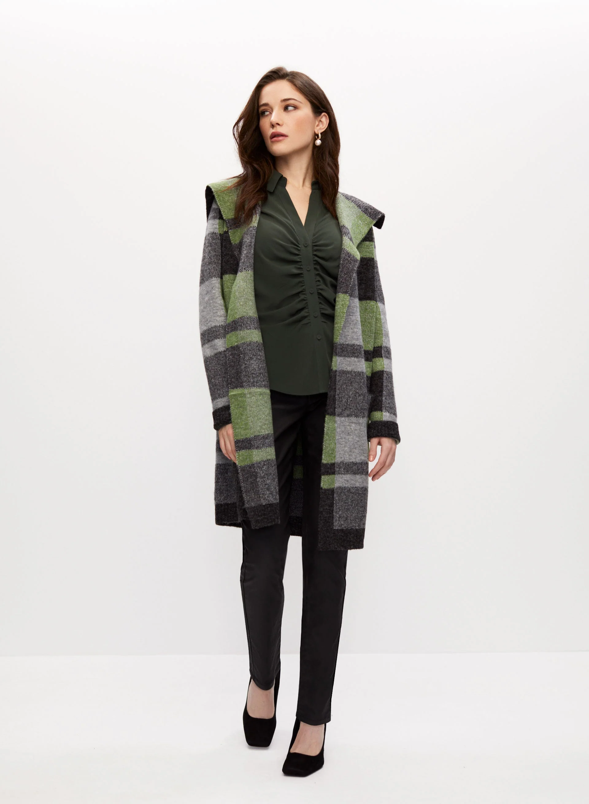 Angora Blend Plaid Motif Cardigan - Image 3