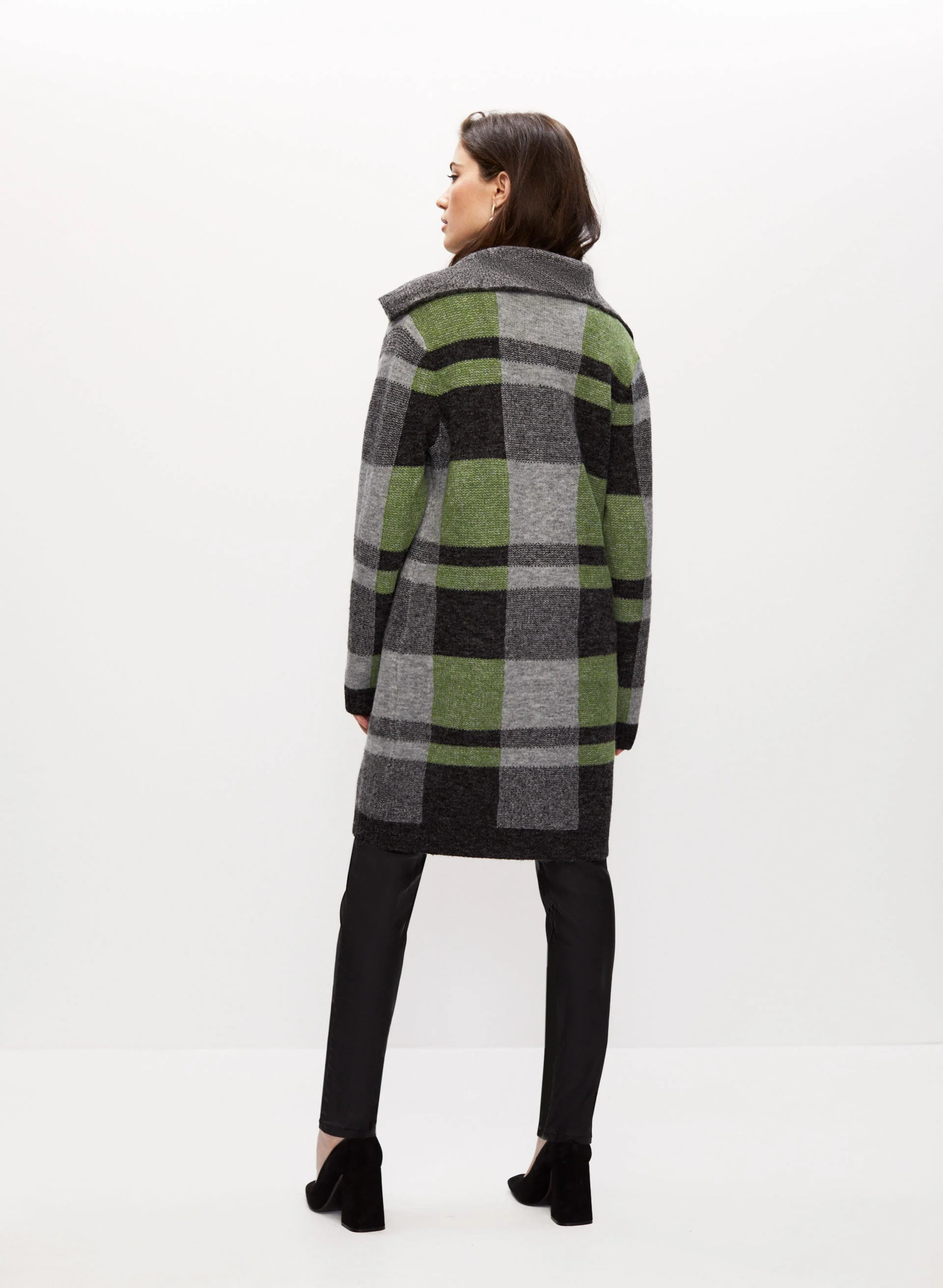 Angora Blend Plaid Motif Cardigan - Image 4
