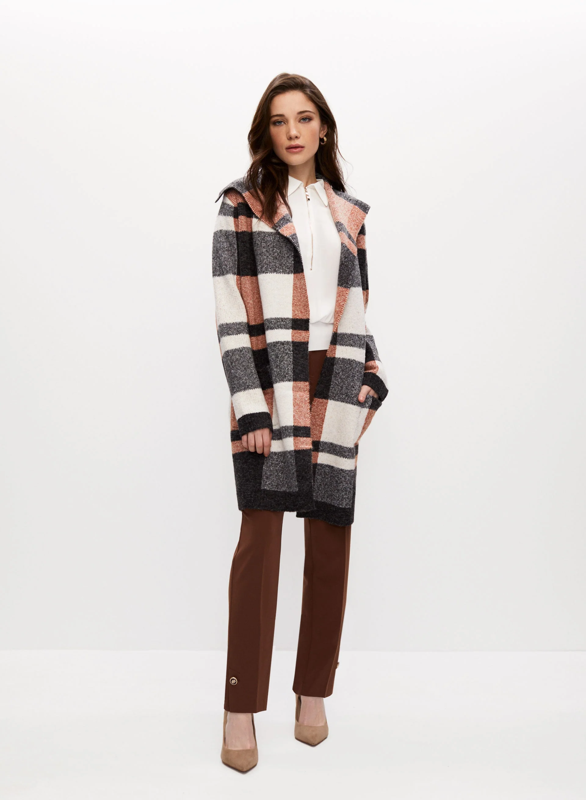 Angora Blend Plaid Motif Cardigan - Image 3