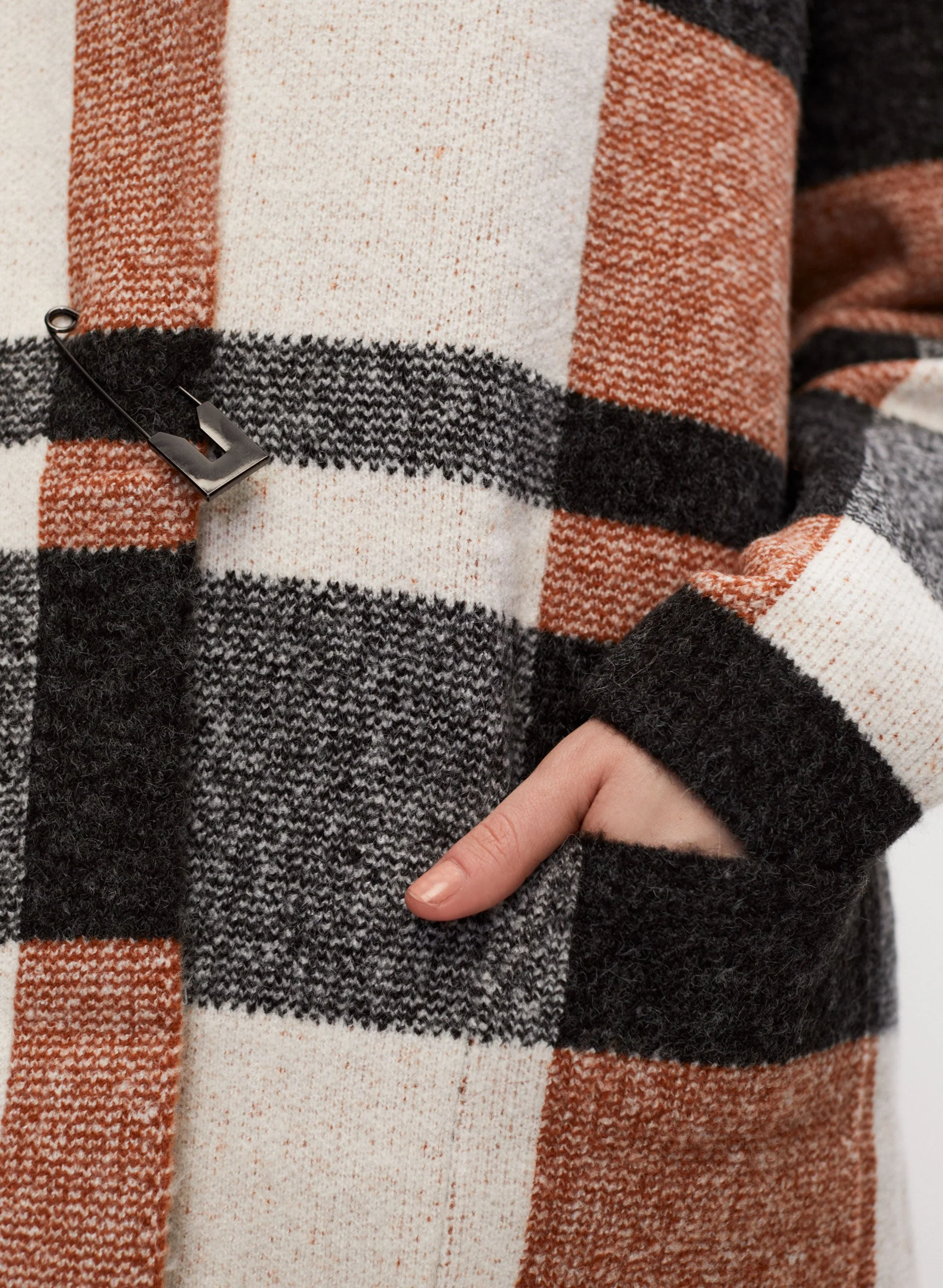 Angora Blend Plaid Motif Cardigan - Image 5
