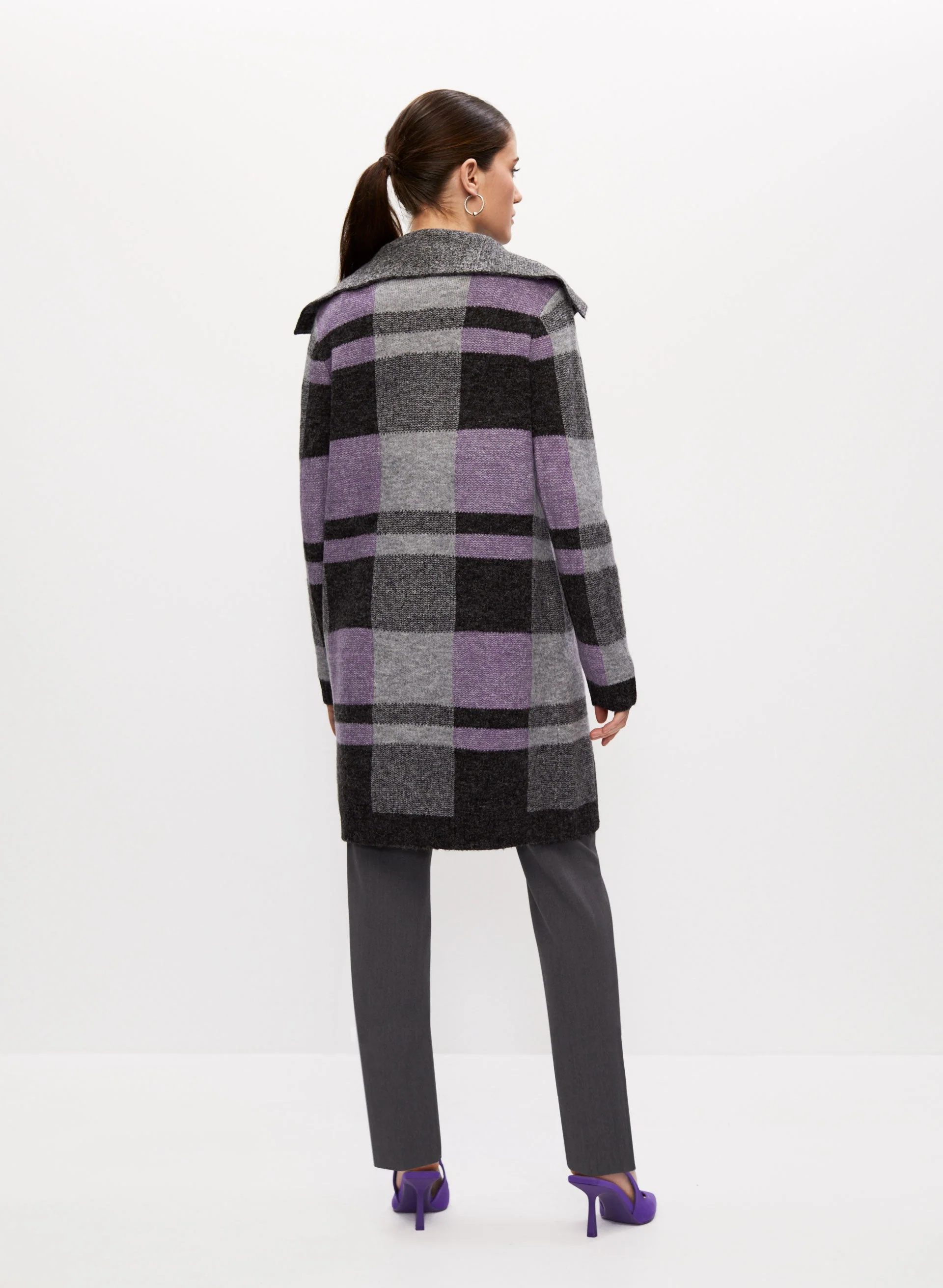Angora Blend Plaid Motif Cardigan - Image 4