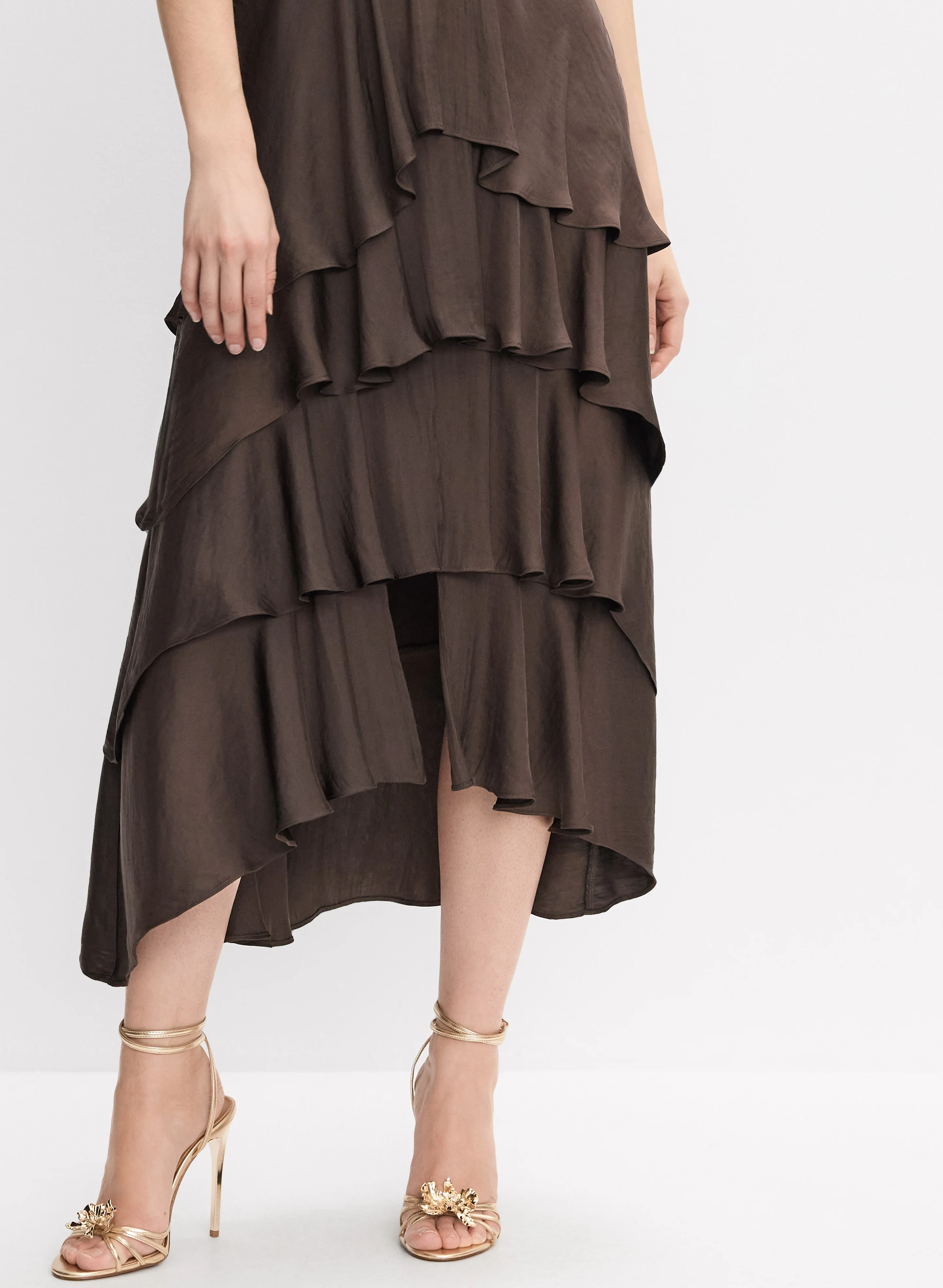 Asymmetric Tiered Satin Dress - Image 3