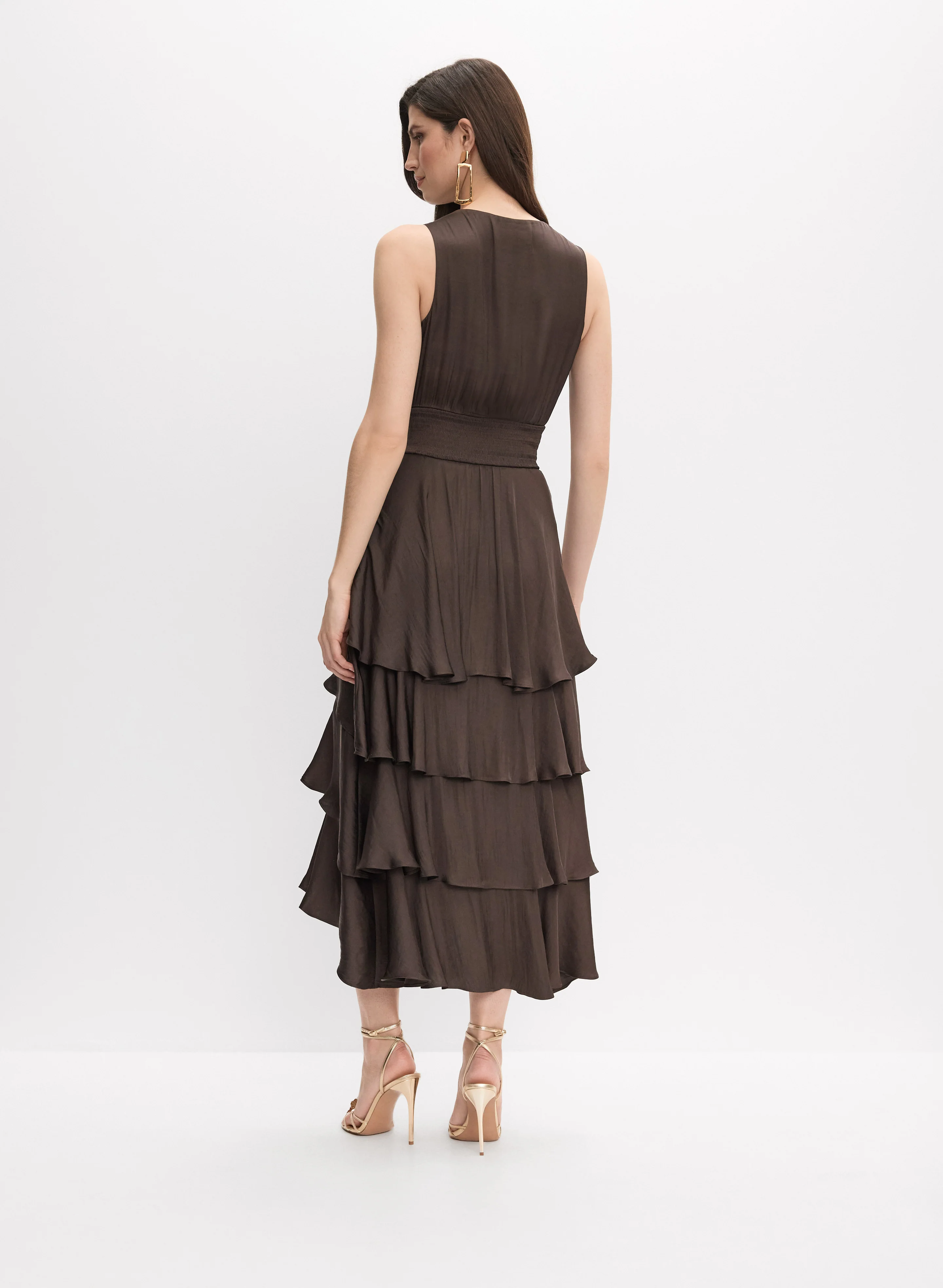 Asymmetric Tiered Satin Dress - Image 4