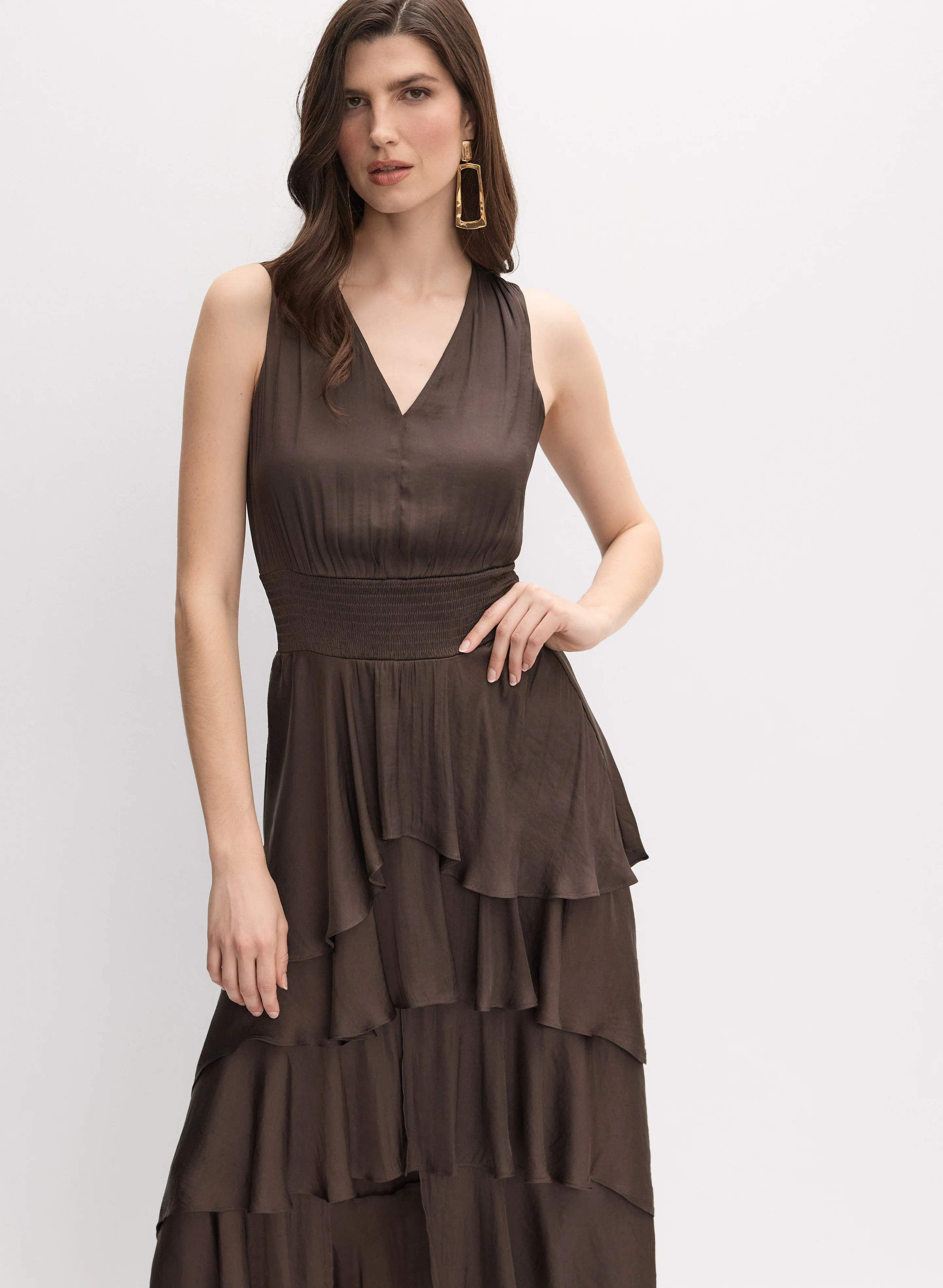 Asymmetric Tiered Satin Dress - Image 7