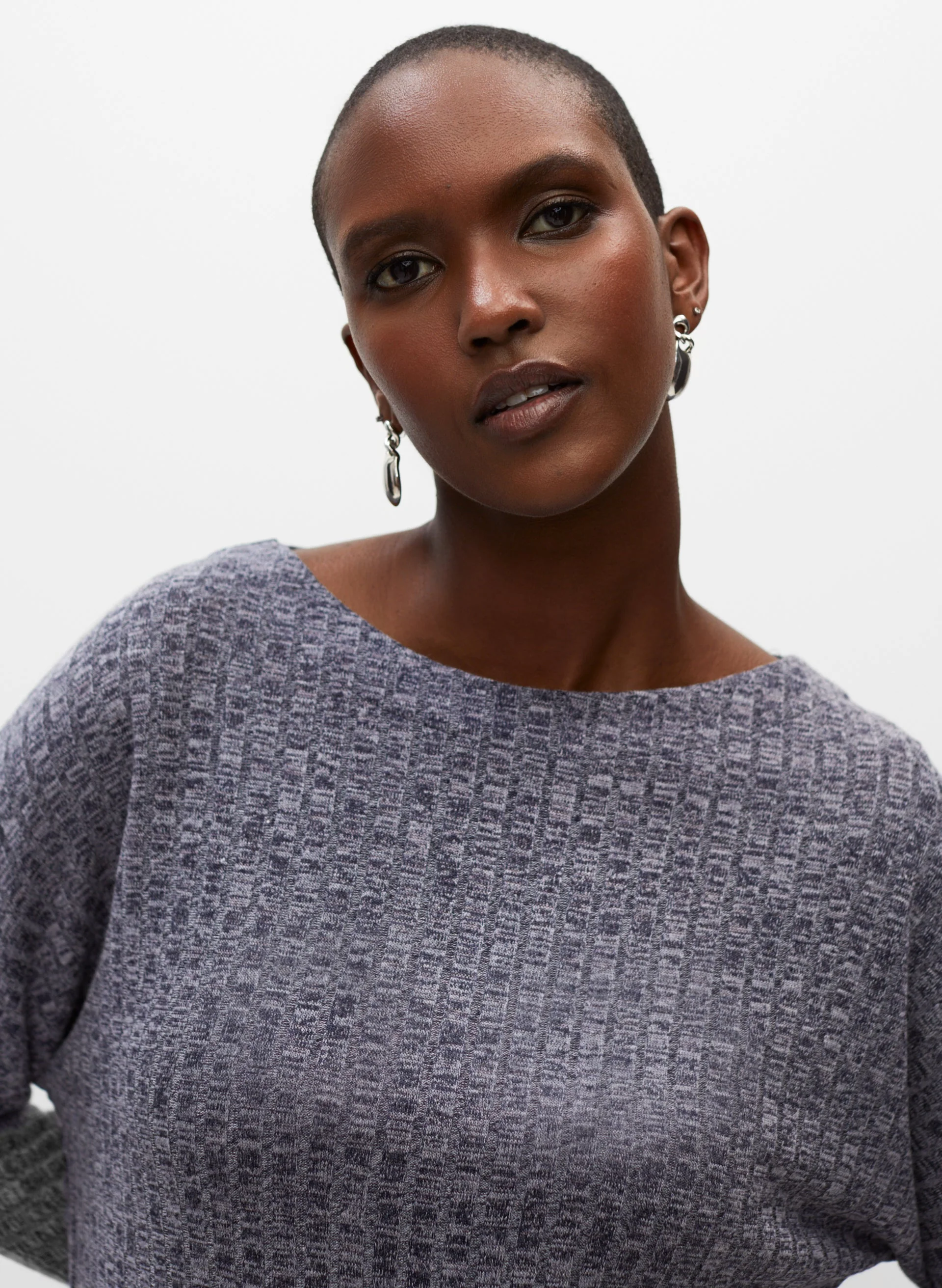 Asymmetrical Melange Knit Tunic - Image 2