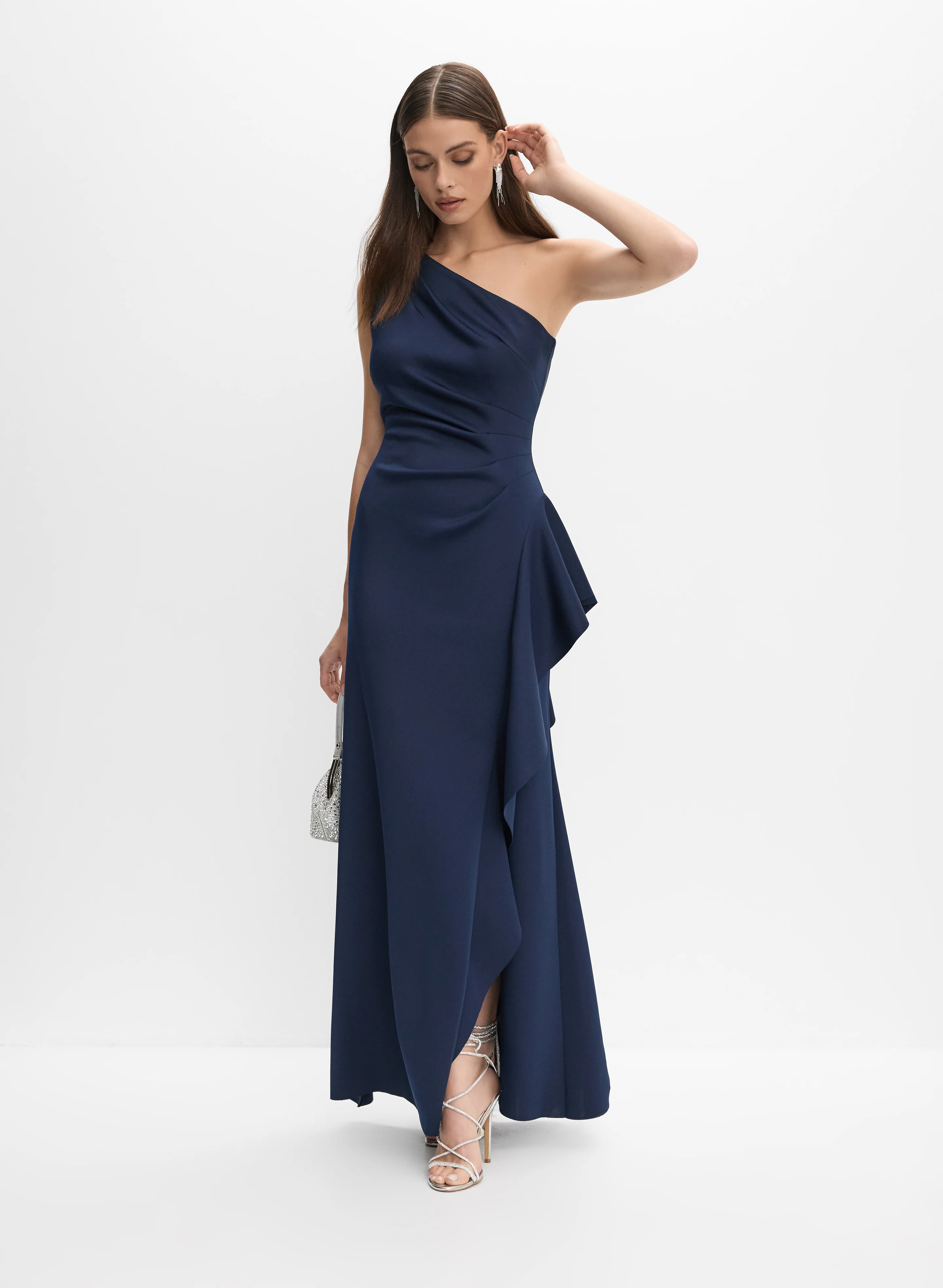 BA Nites - Asymmetric Waterfall Ruffle Dress