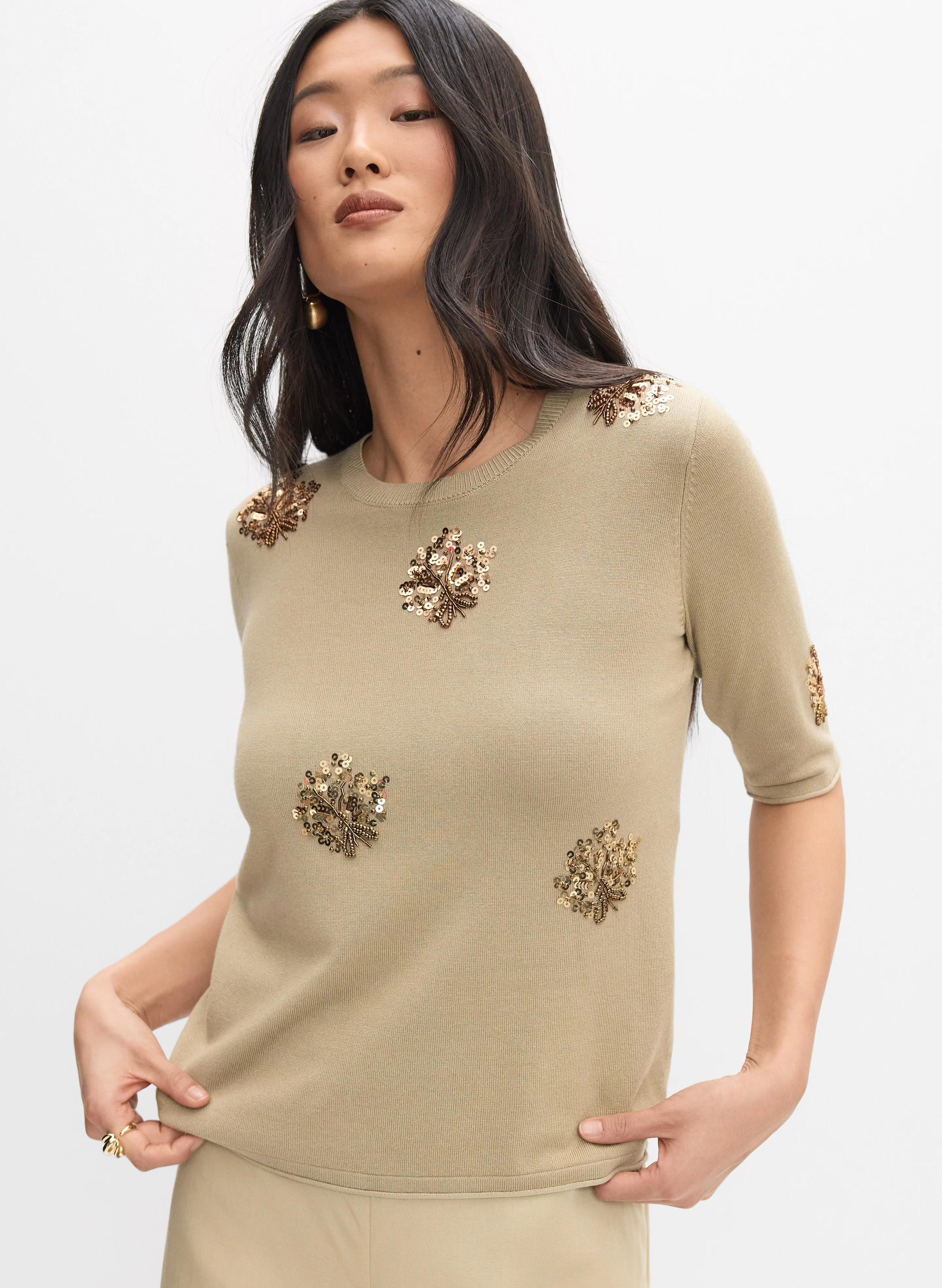 Bead & Sequin Leaf Pullover - Image 5