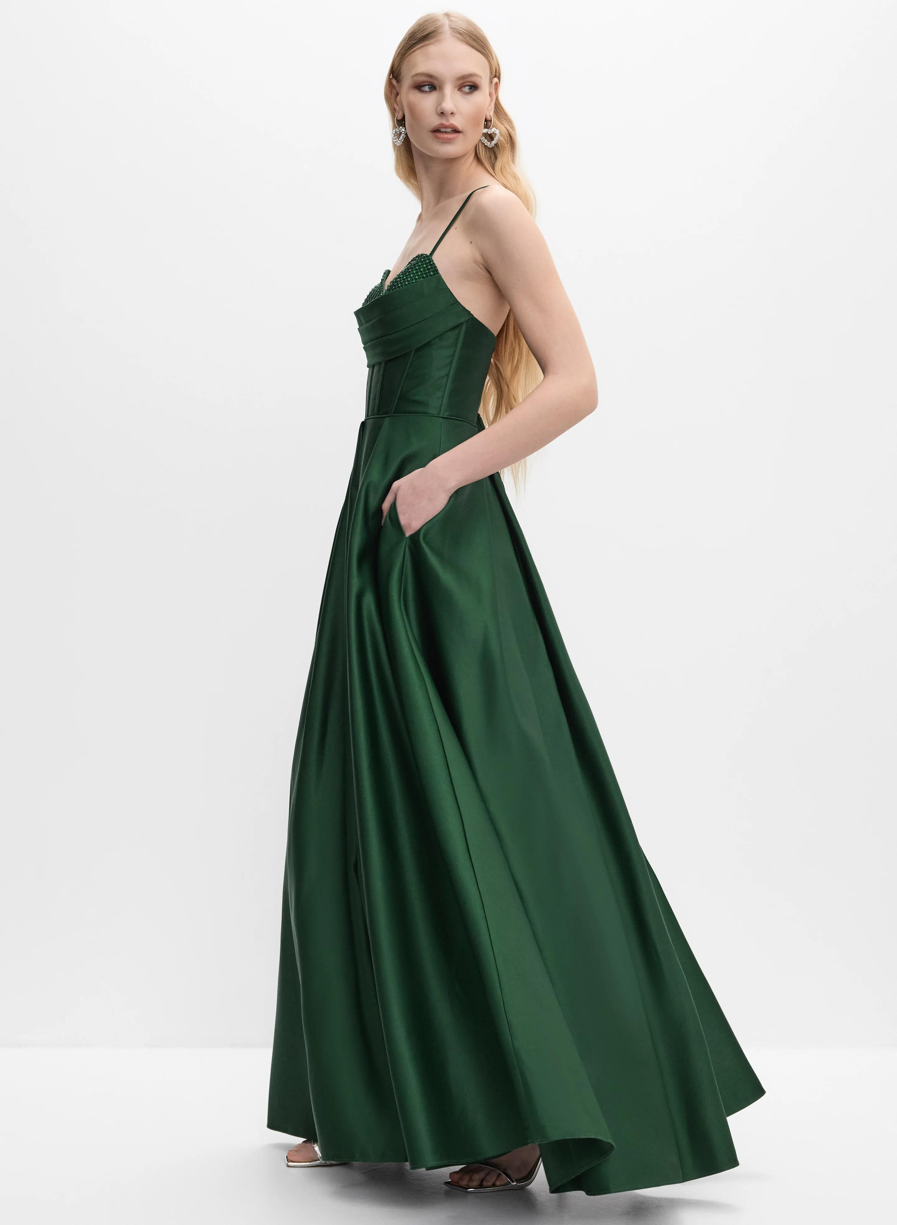 Beaded Corset Satin Gown - Image 3