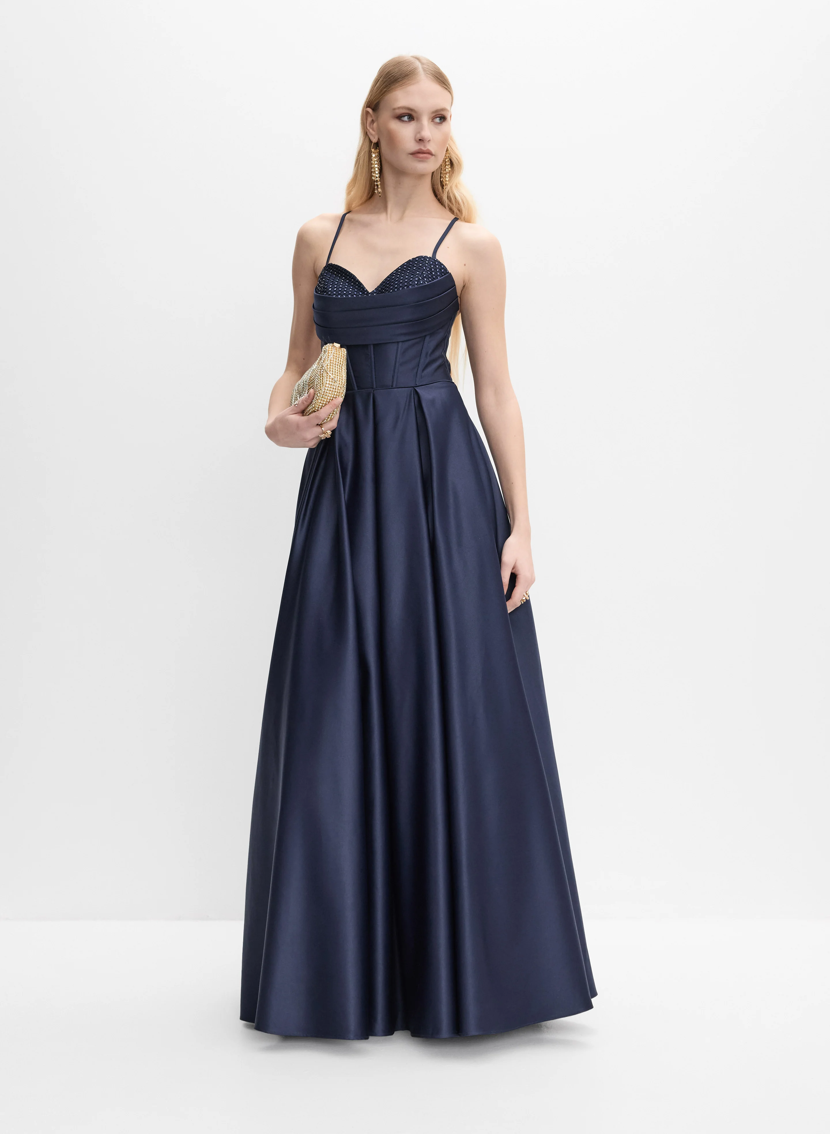 Beaded Corset Satin Gown
