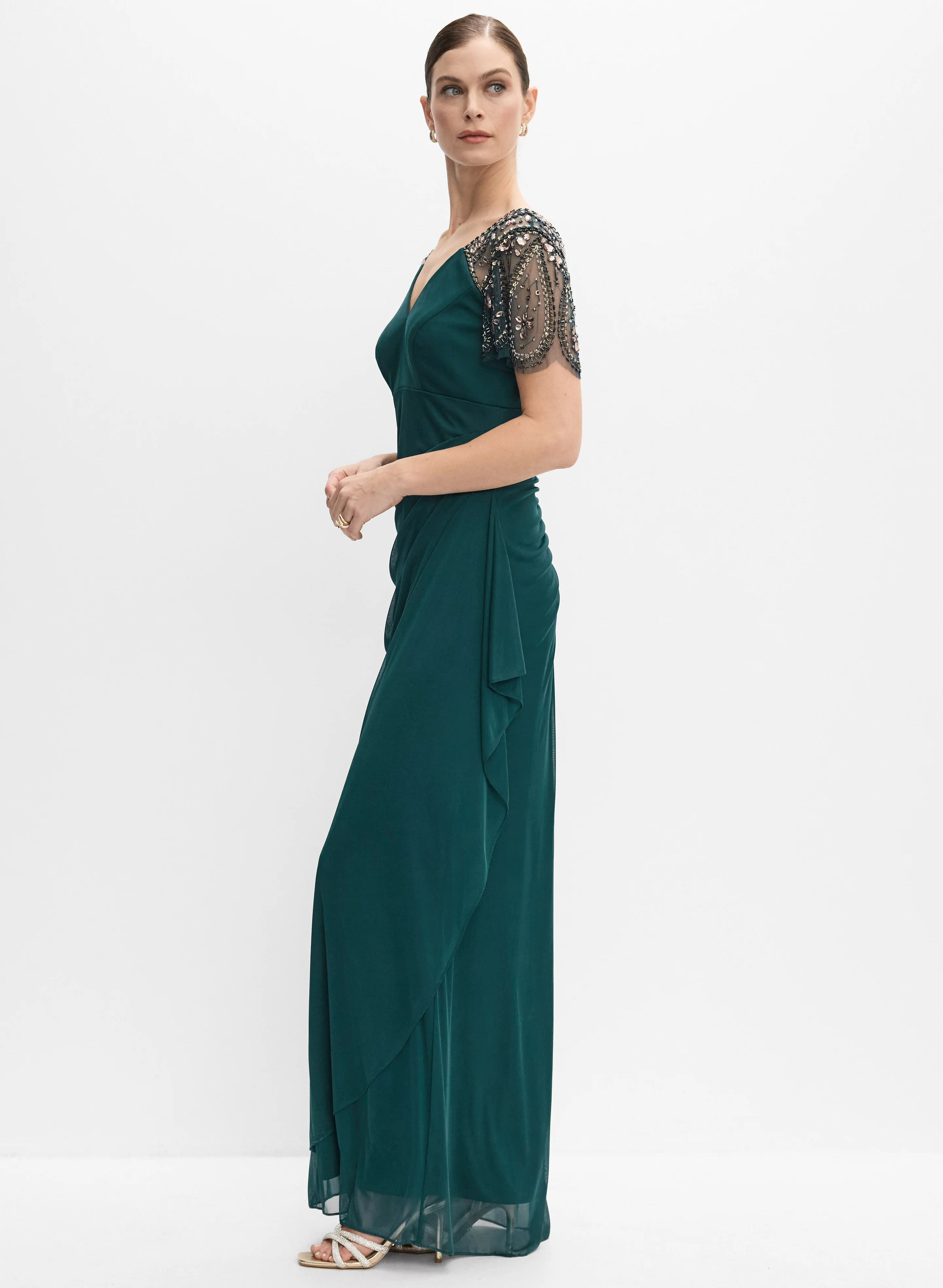 BA Nites - Beaded Flutter Sleeve Dress - Image 2
