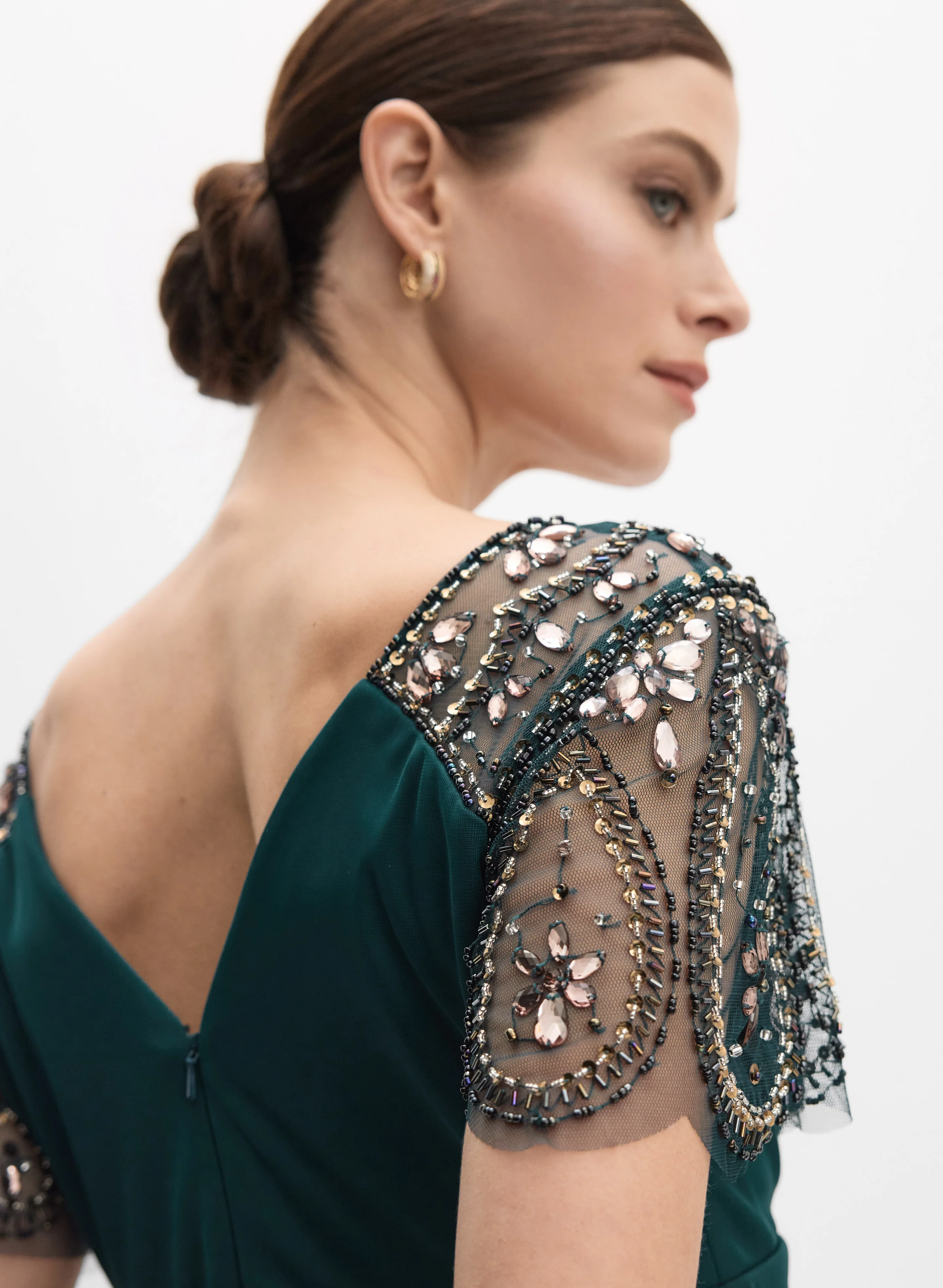 BA Nites - Beaded Flutter Sleeve Dress - Image 5