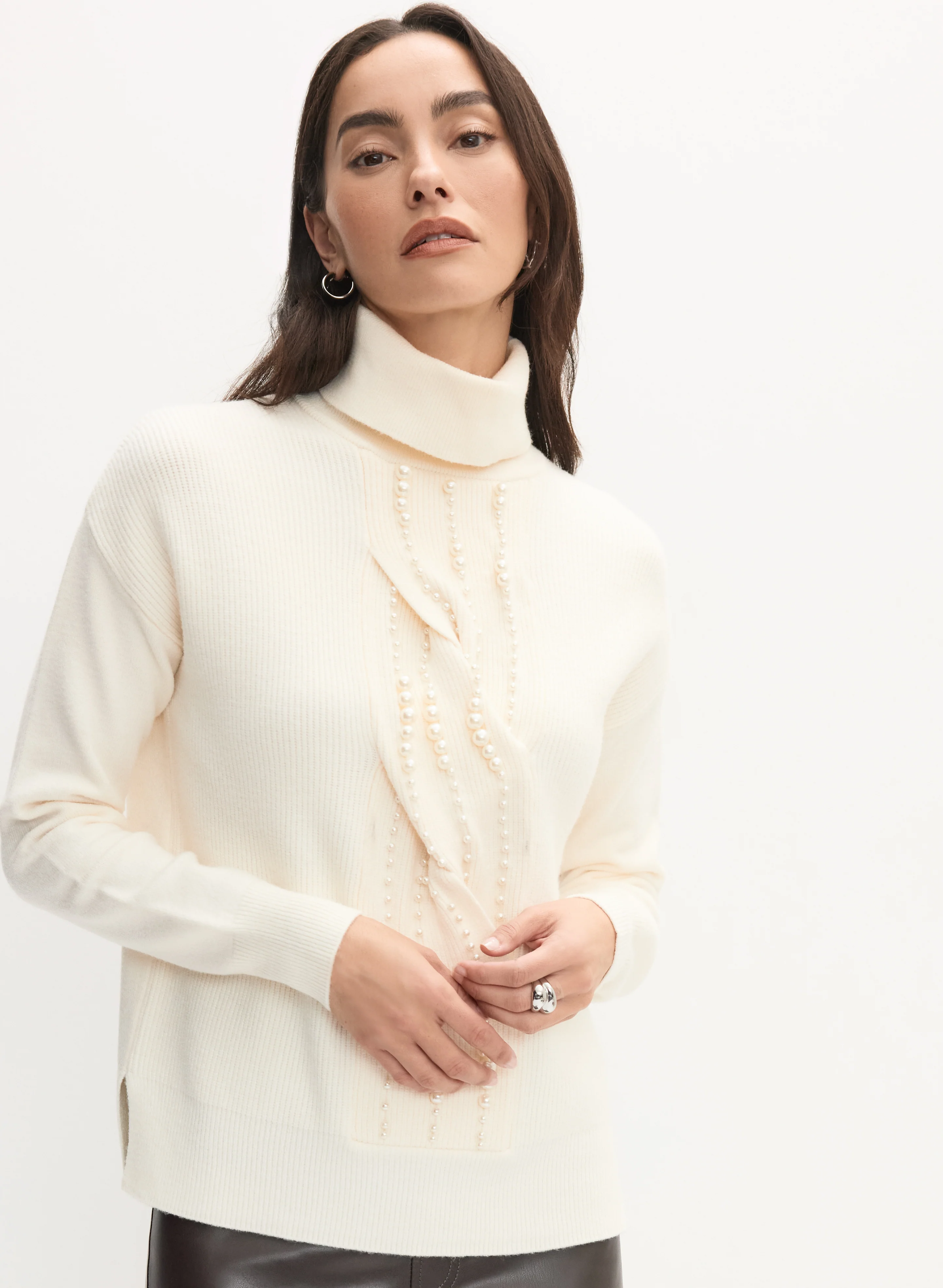 Beaded Twist Front Turtleneck Sweater - Image 5