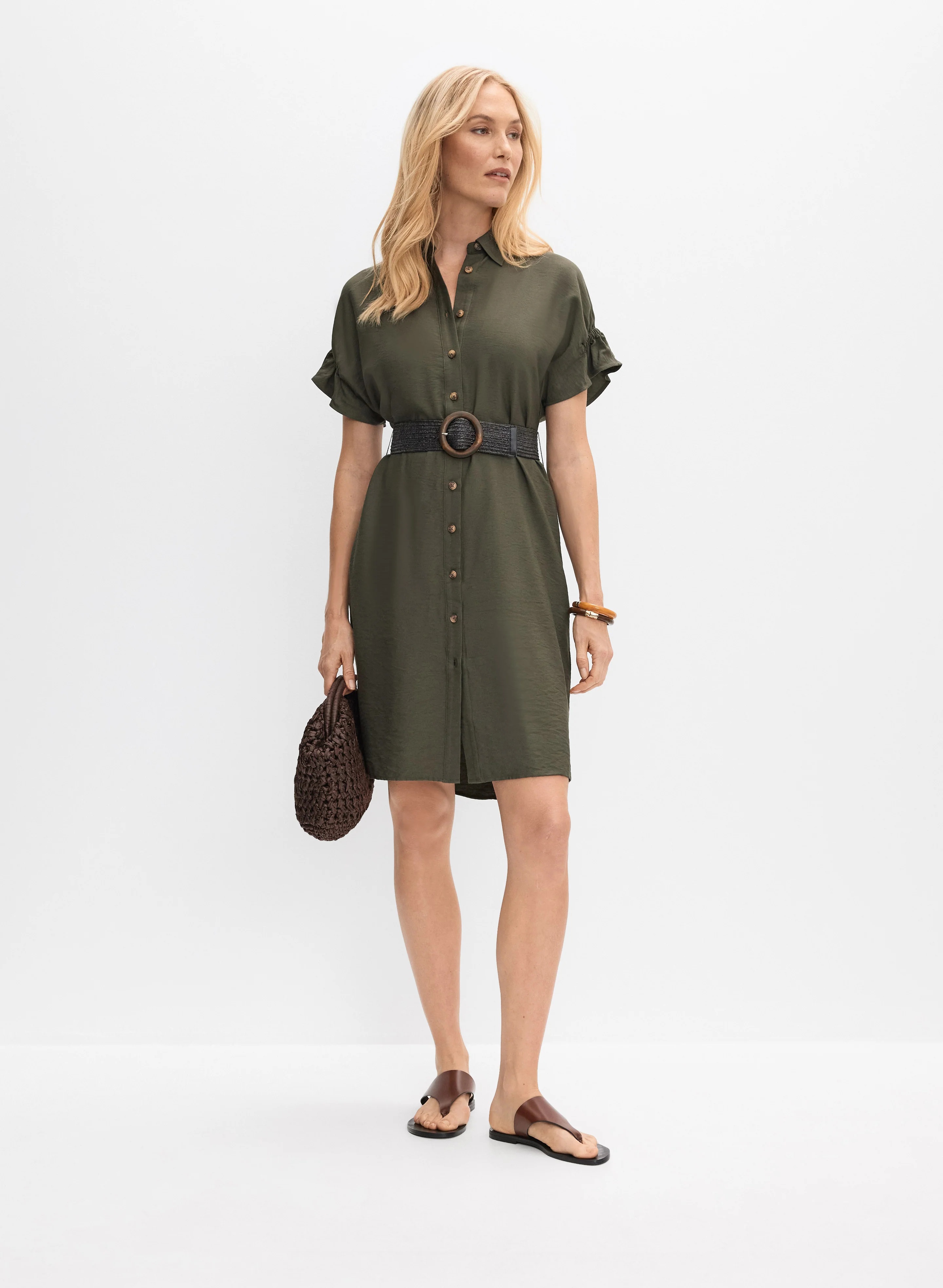 Belted Button-Down Shirt Dress