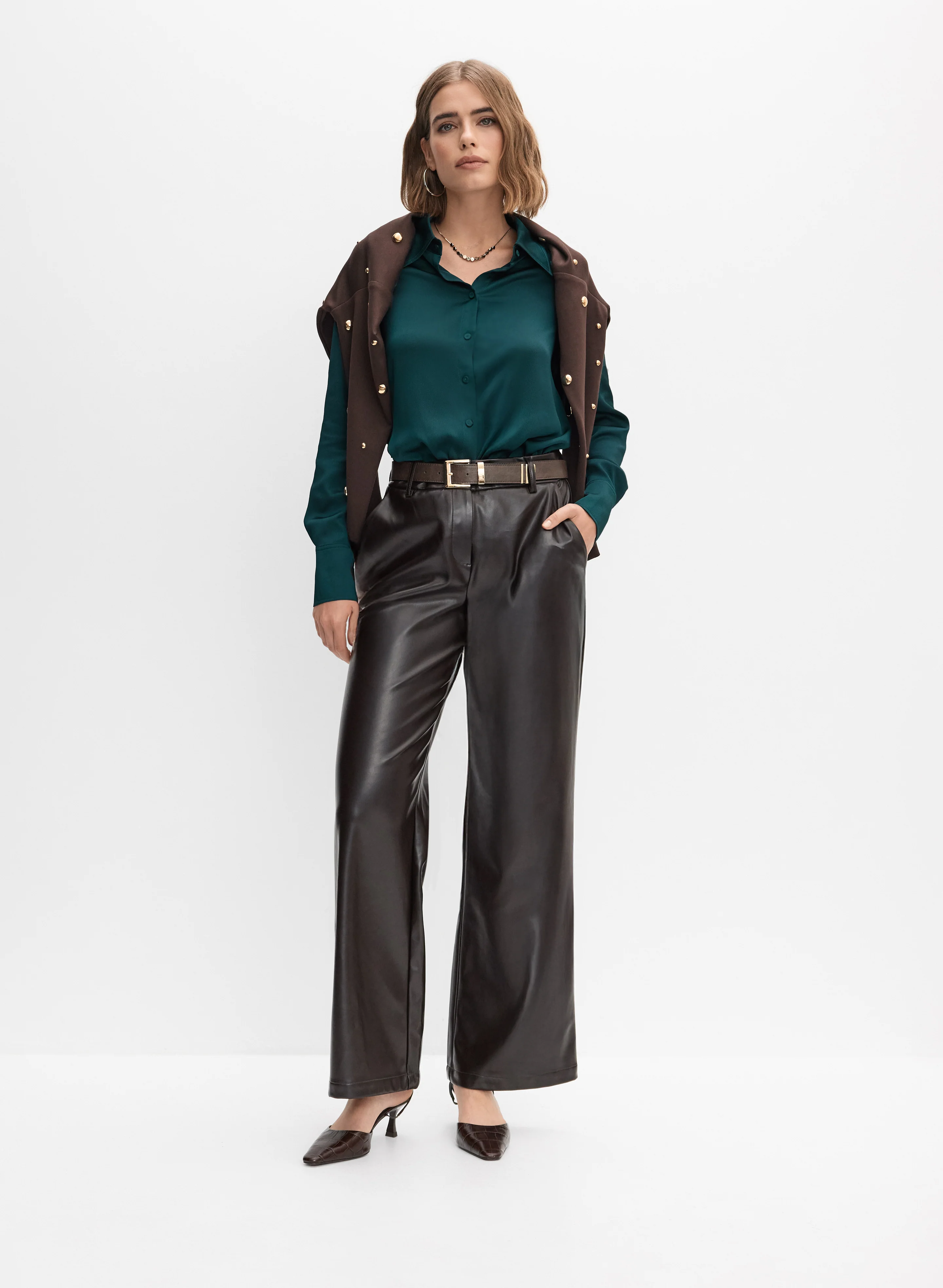 Belted Vegan Leather Trousers - Image 3