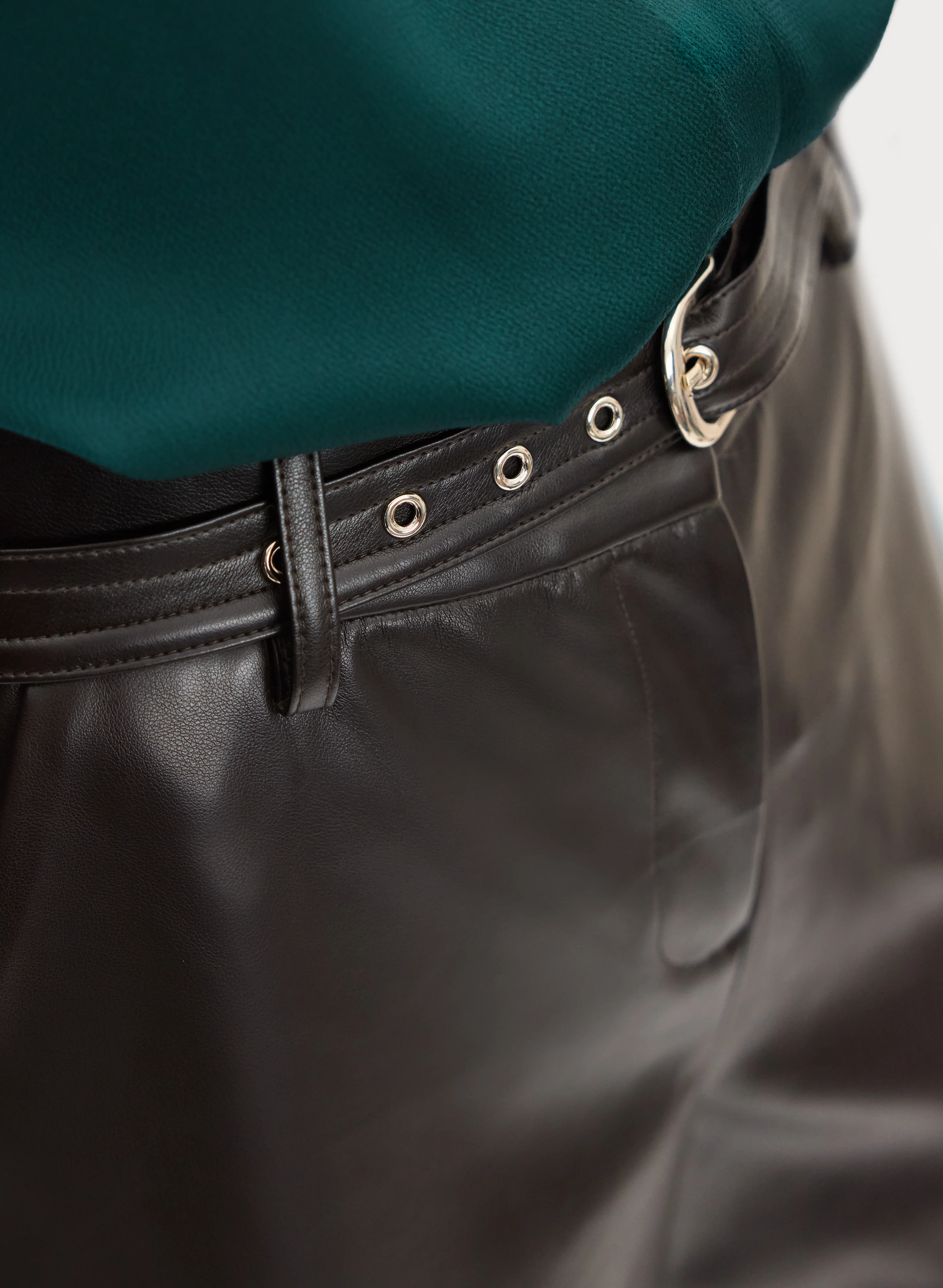Belted Vegan Leather Trousers - Image 4