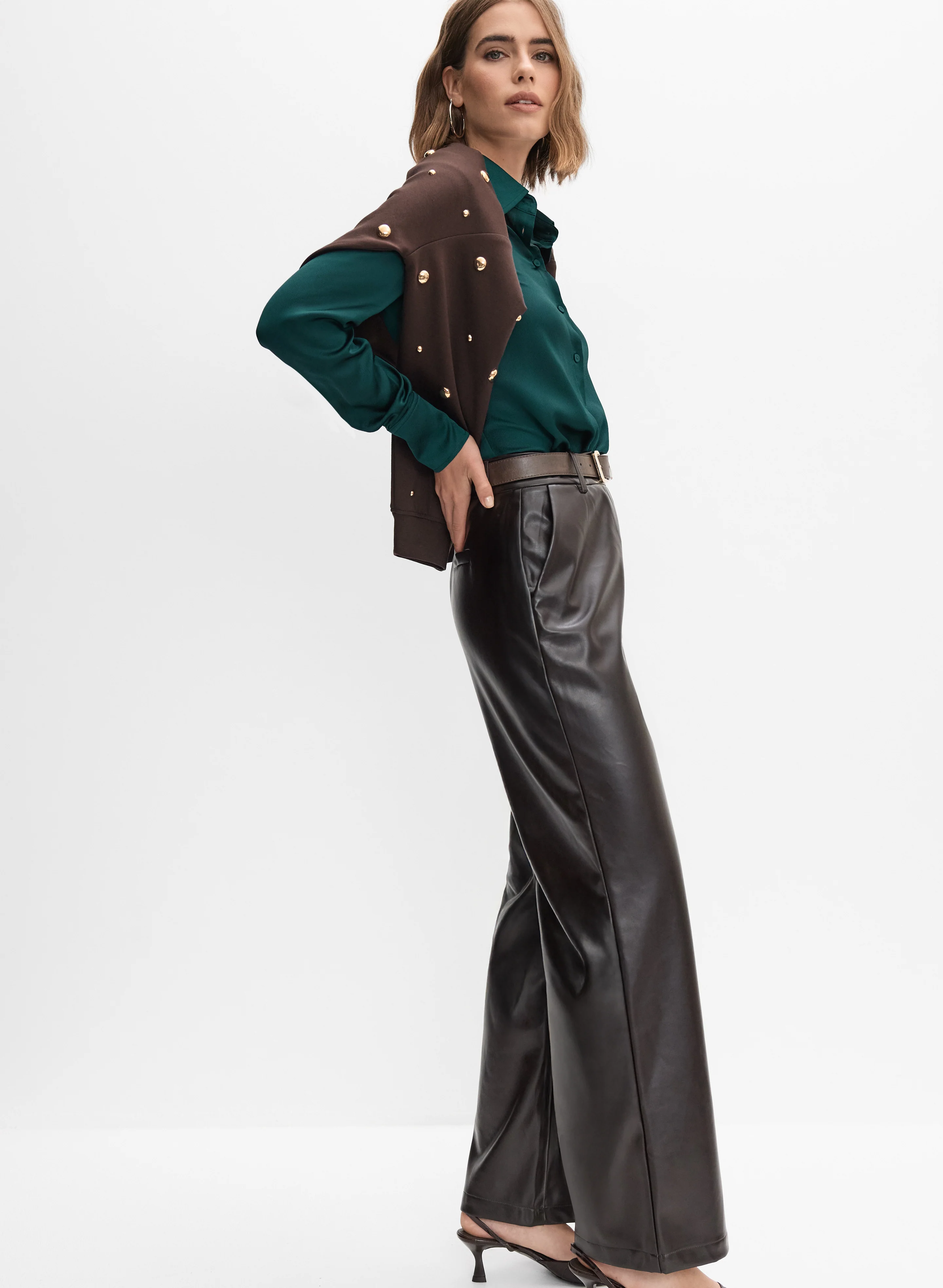 Belted Vegan Leather Trousers - Image 5