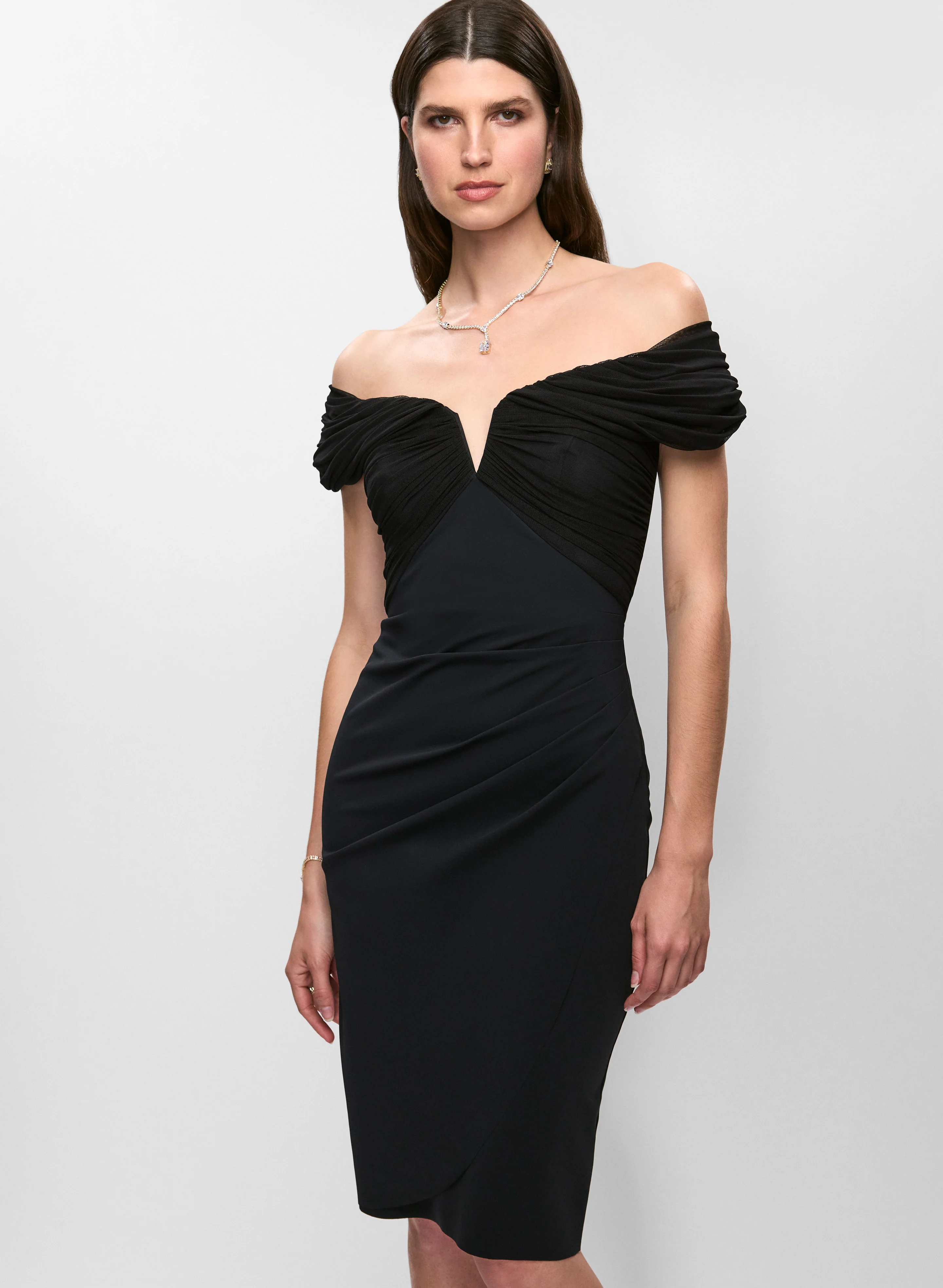 Betsy & Adam - Mesh Insert Off-the-Shoulder Dress - Image 5