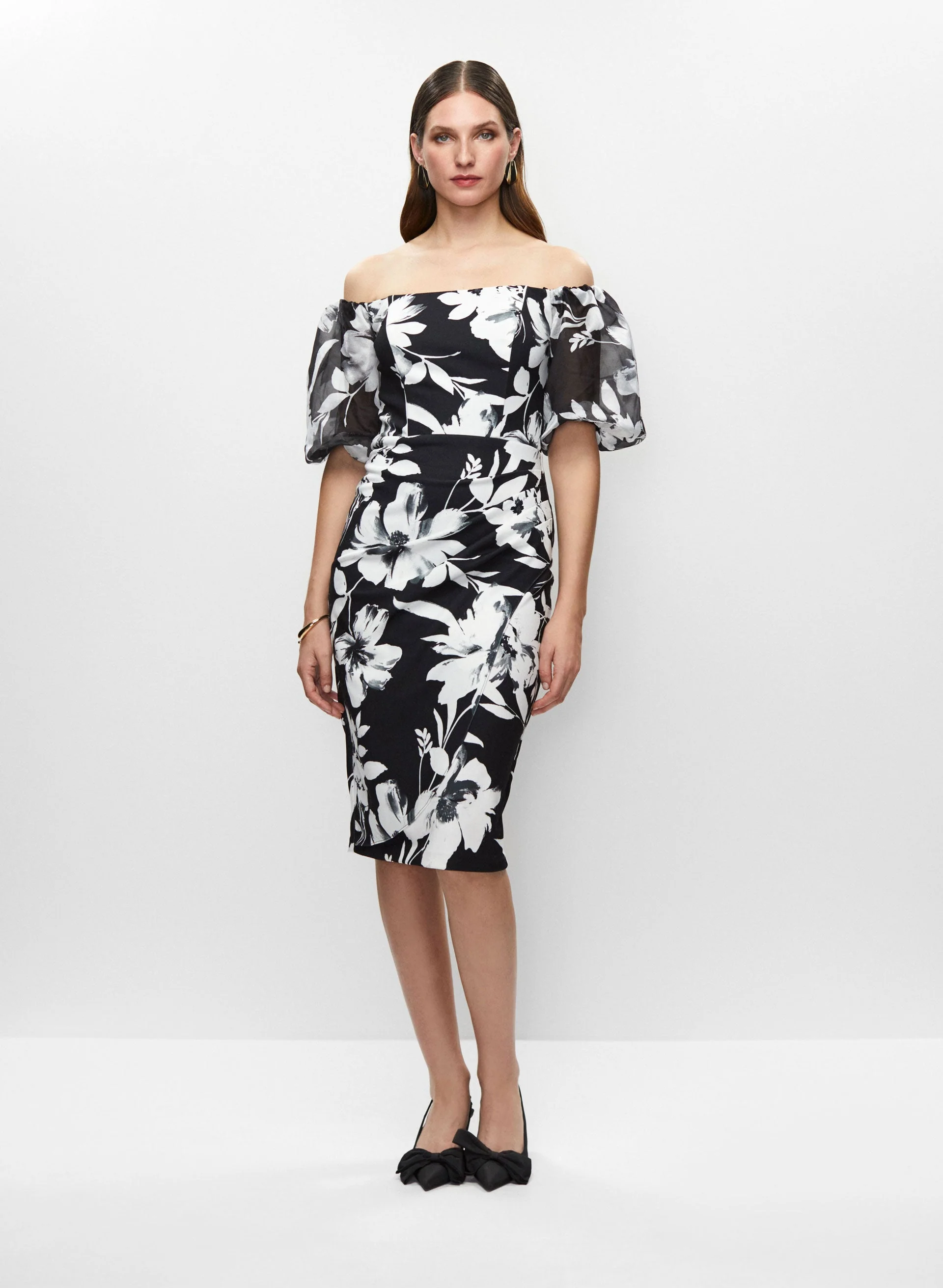 Boat Neck Dress & Shell Shaped Earrings