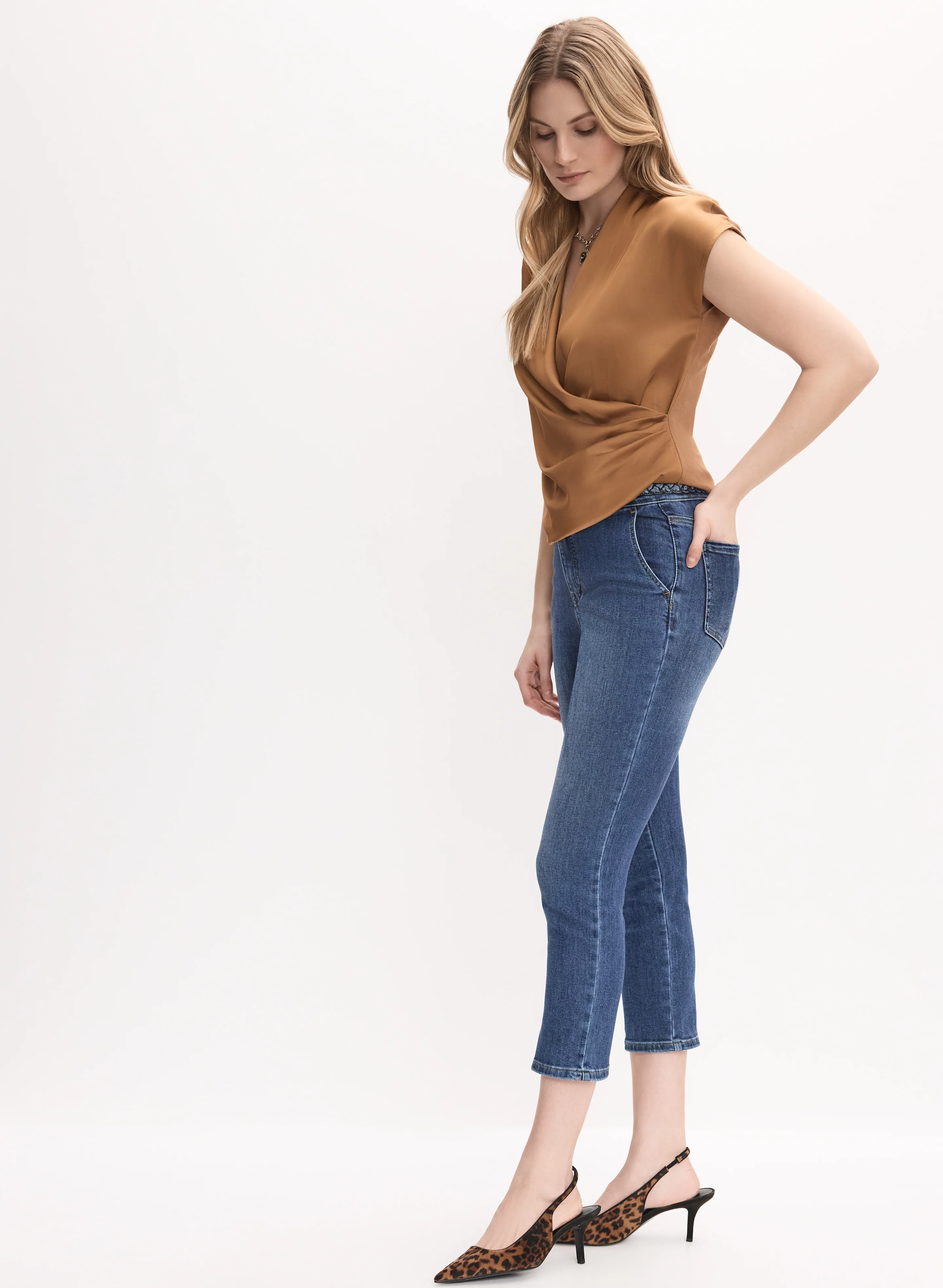 Braided Waist Trim Denim Capris - Image 5