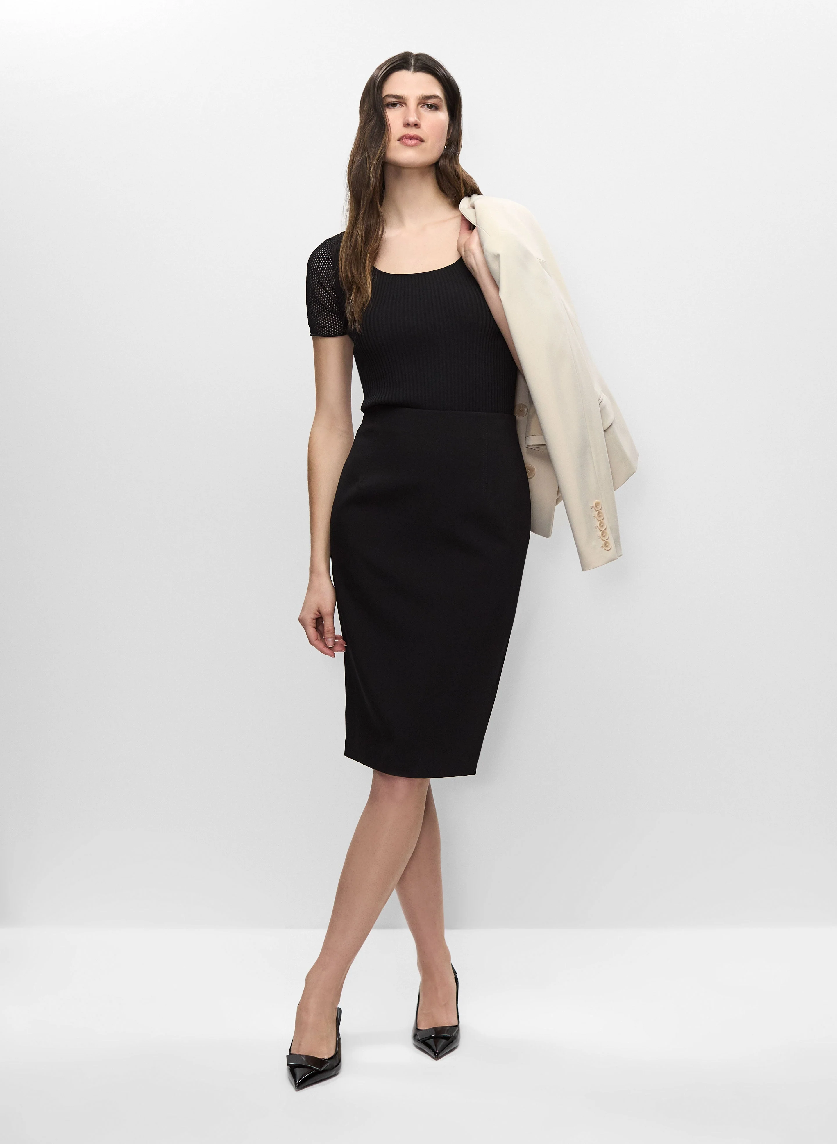 Button Detail Blazer & Pencil Skirt