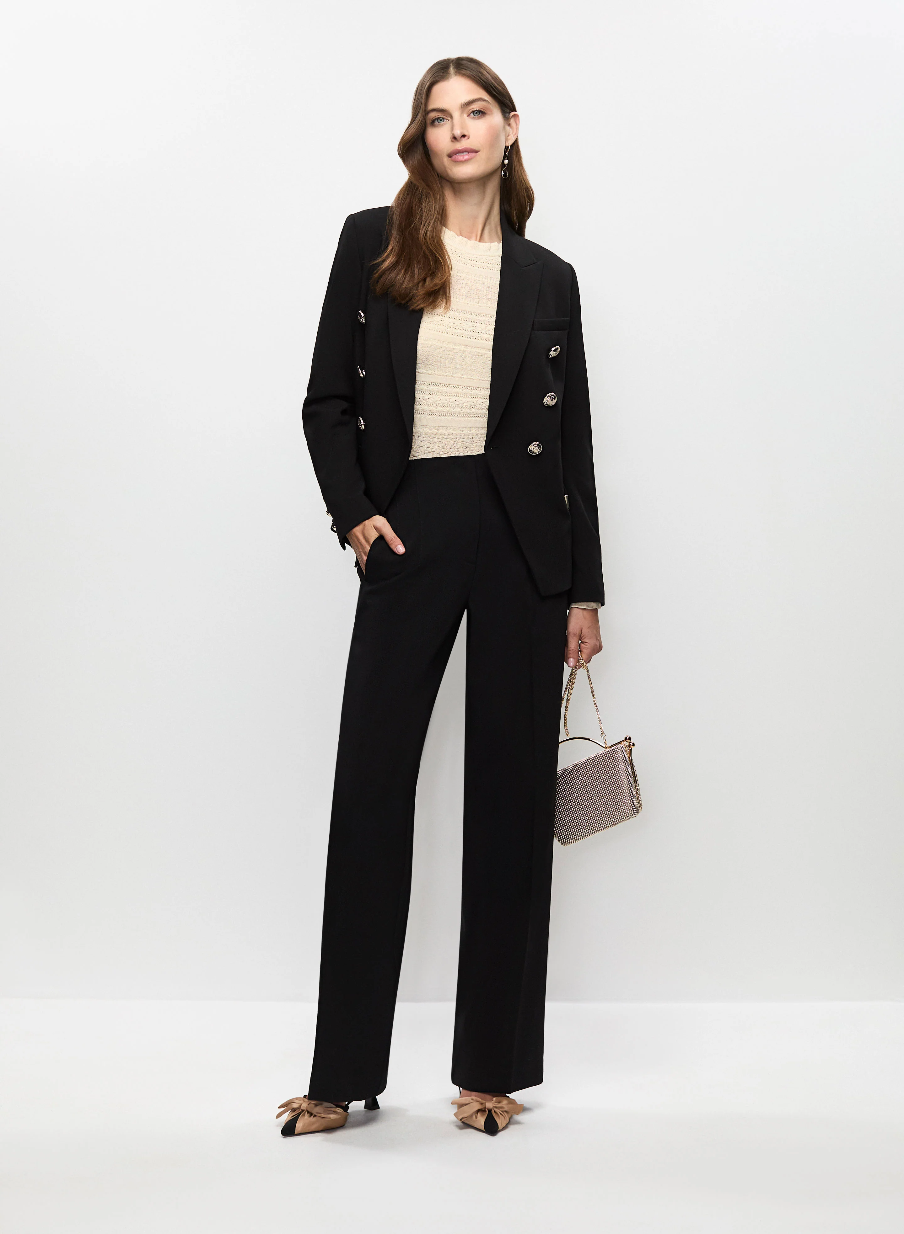 Button Detail Blazer & Wide Leg Pants