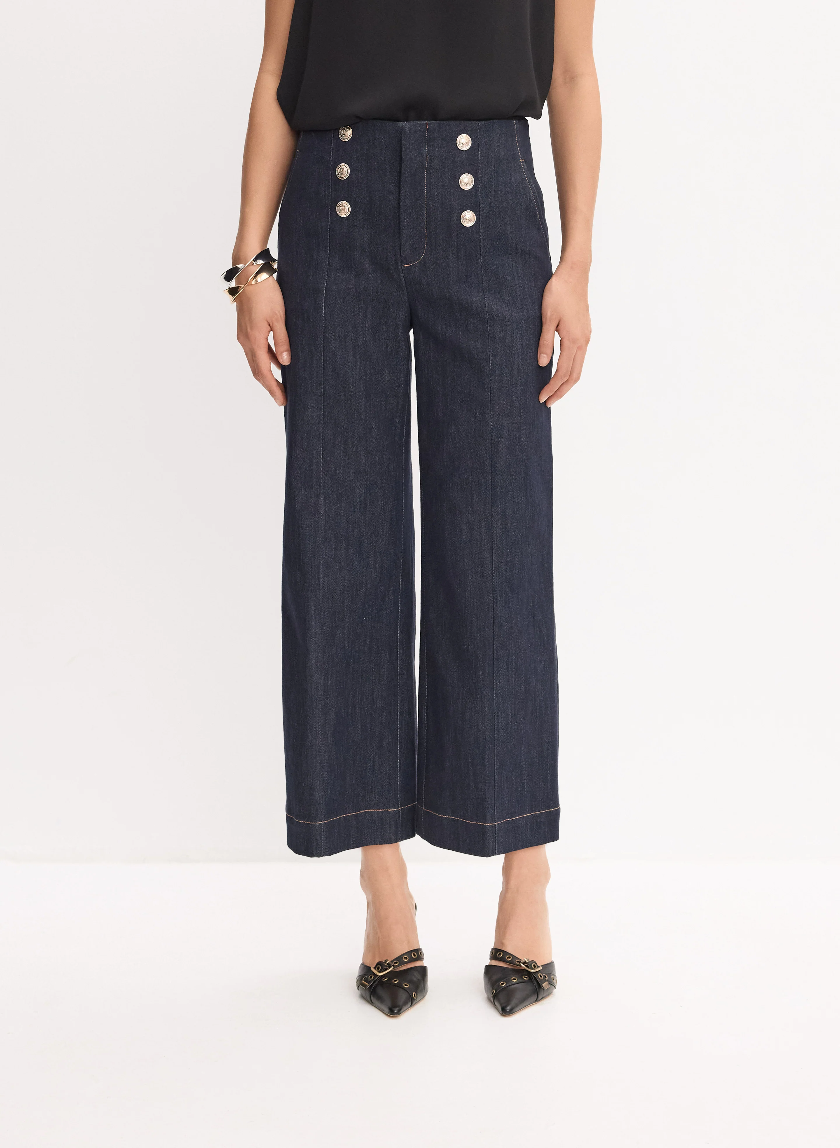 Button Detail Denim Culottes