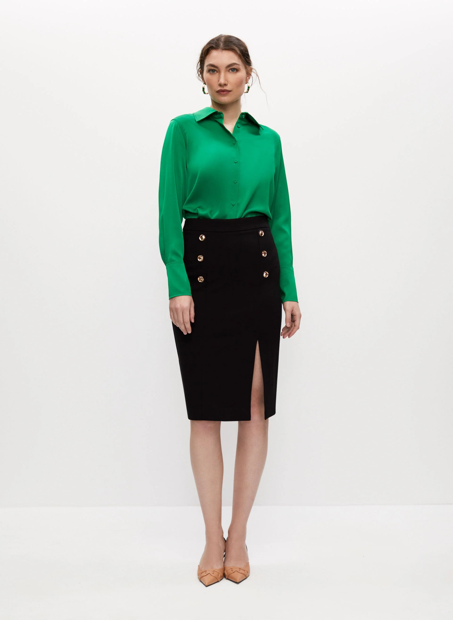 Button Detail Pencil Skirt - Image 3