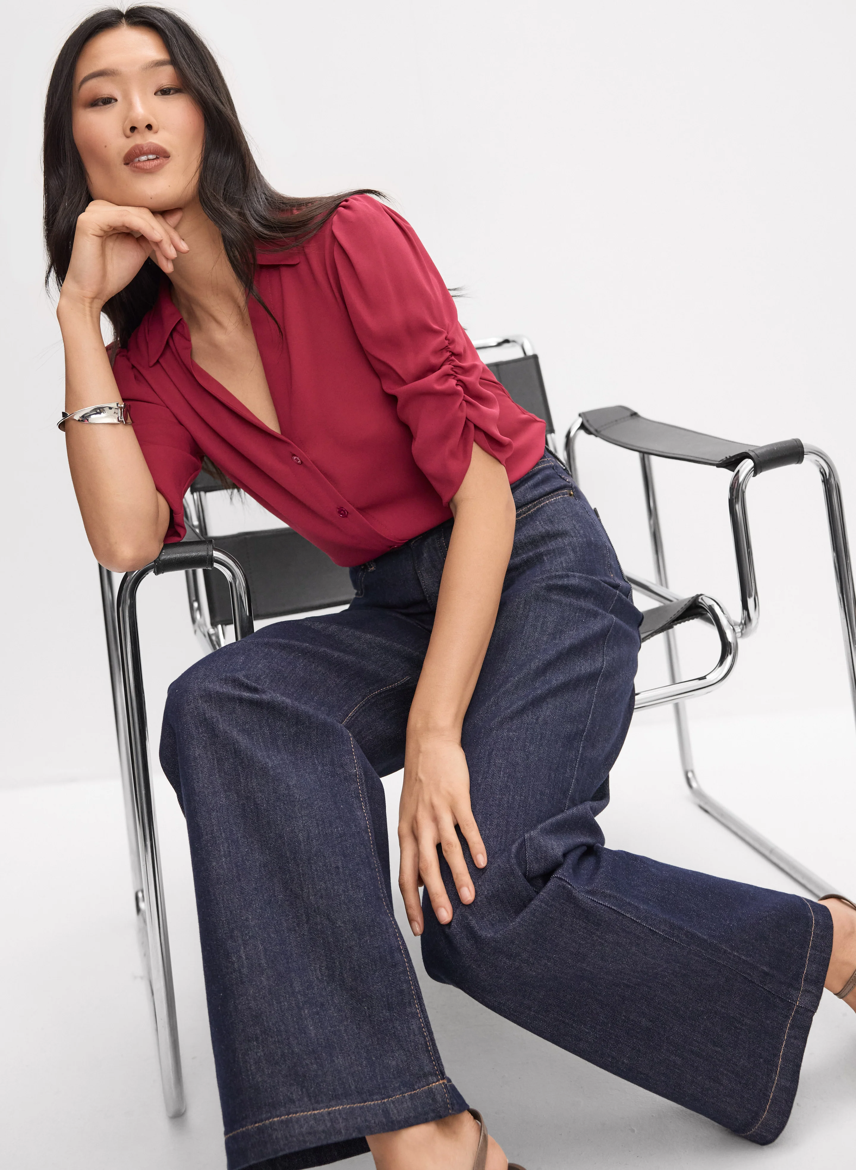 Button-Down Crepe Blouse - Image 8