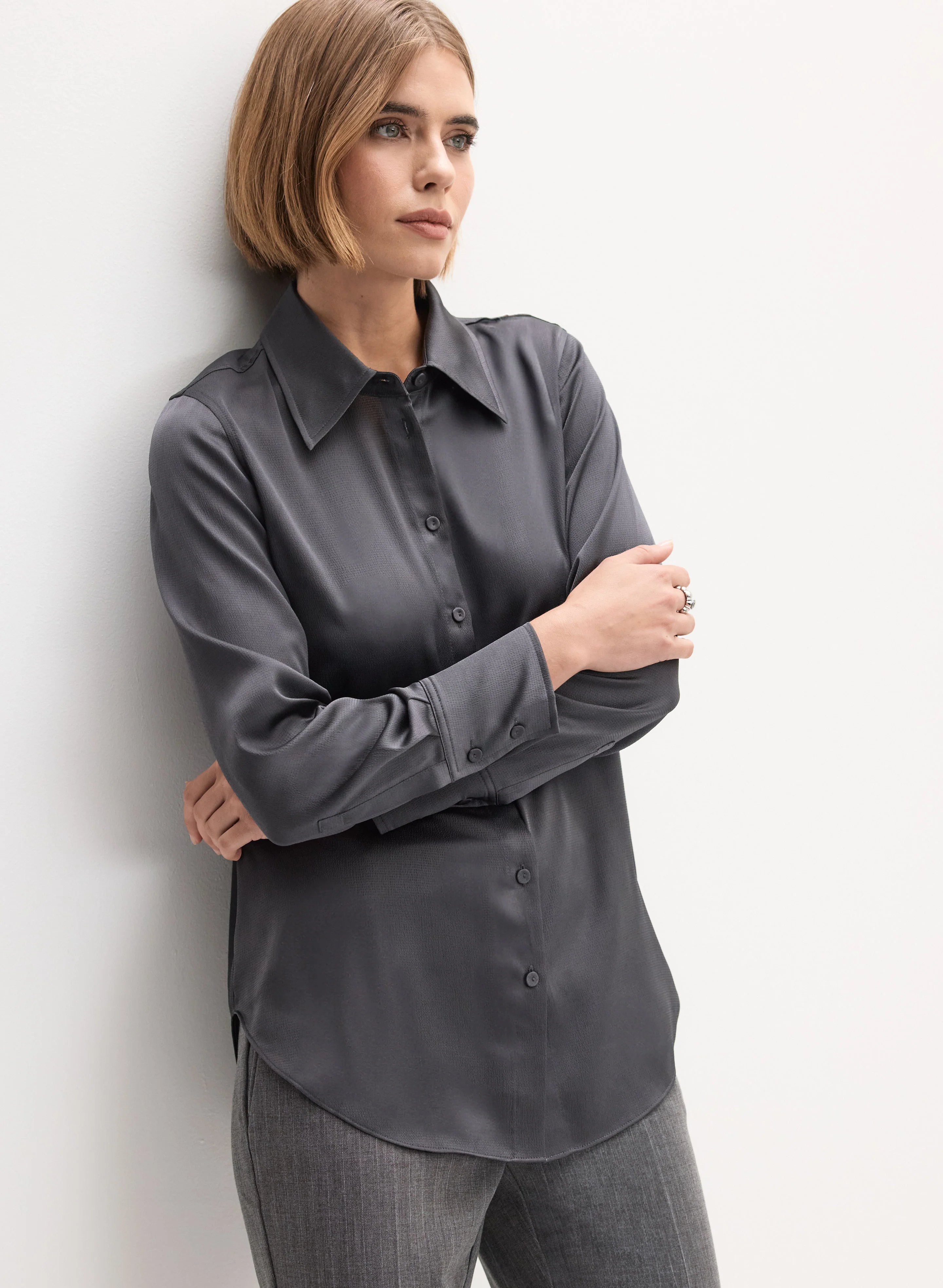 Button-Front Satin Blouse - Image 5