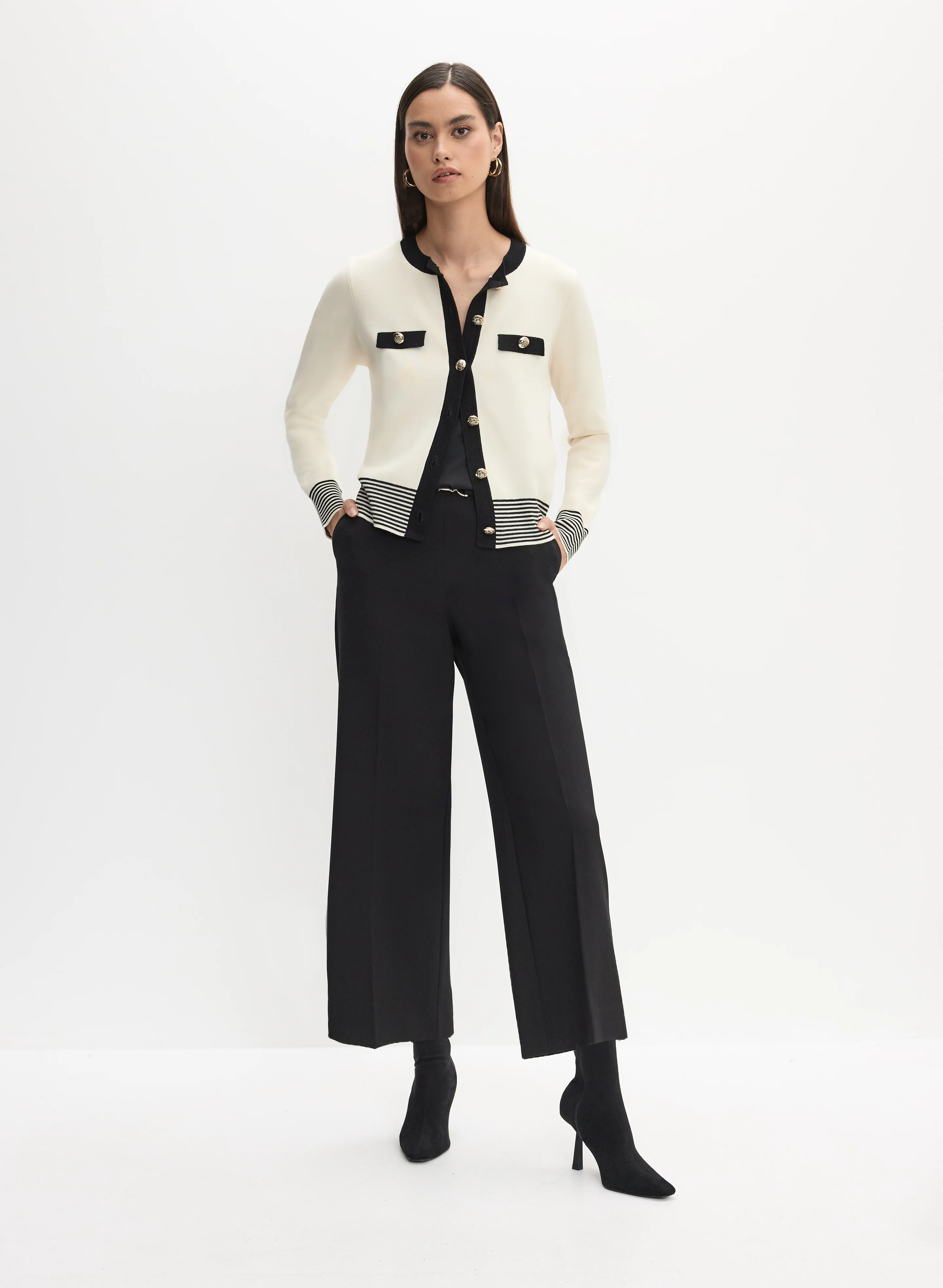 Button-Up Cardigan & Wide Leg Culotte Pants