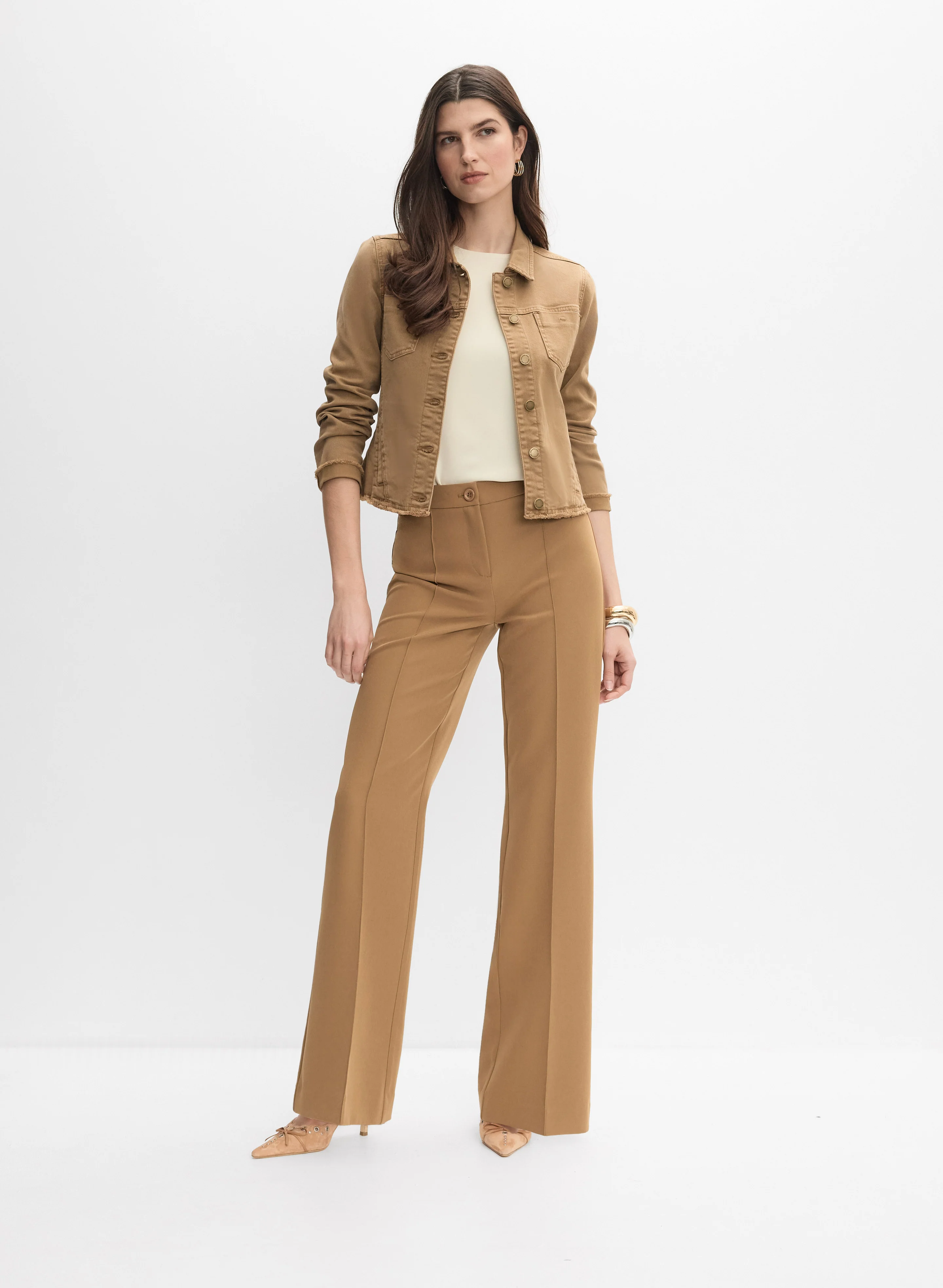 Buttoned Denim Jacket & Flare-Leg Pants