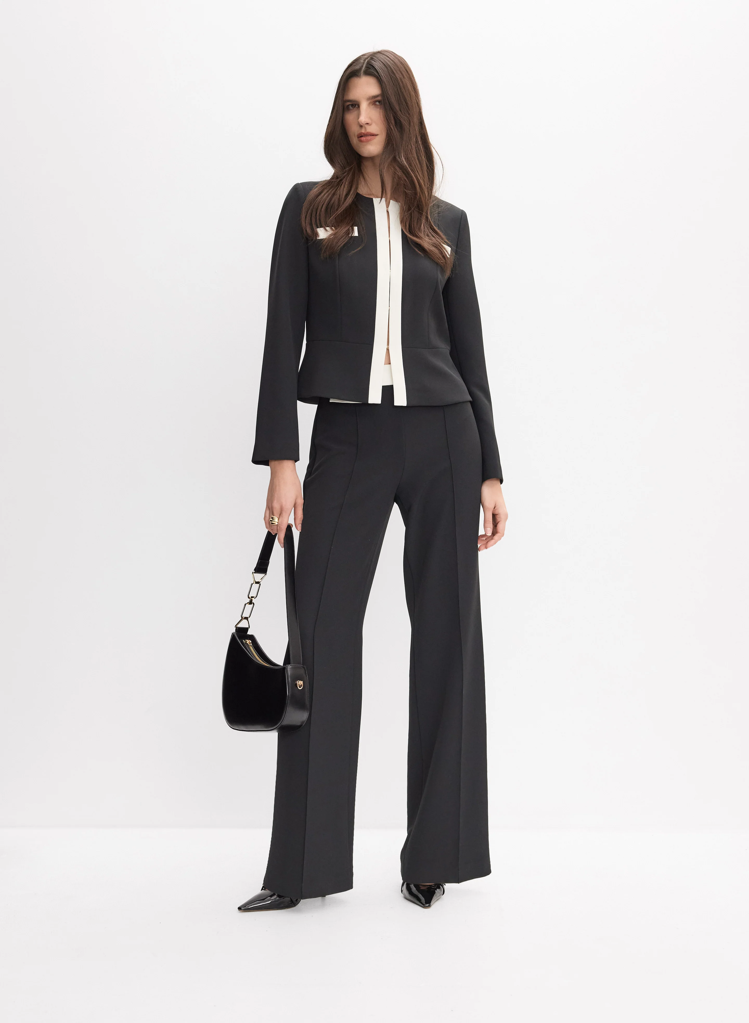 Contrast Detail Flare-Leg Pants - Image 3