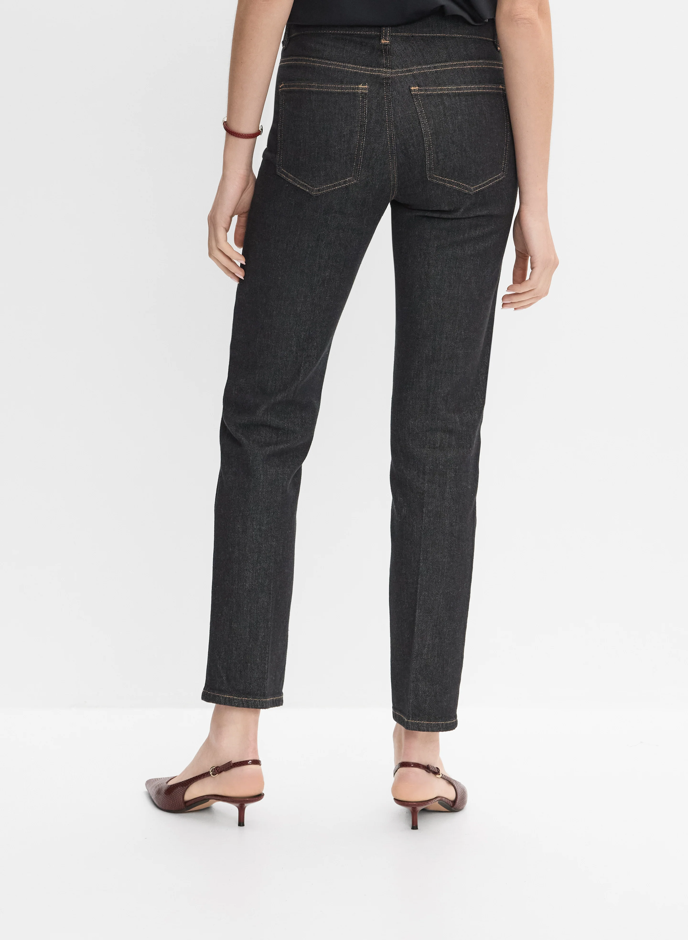 Contrast Stitch Straight-Leg Jeans - Image 2