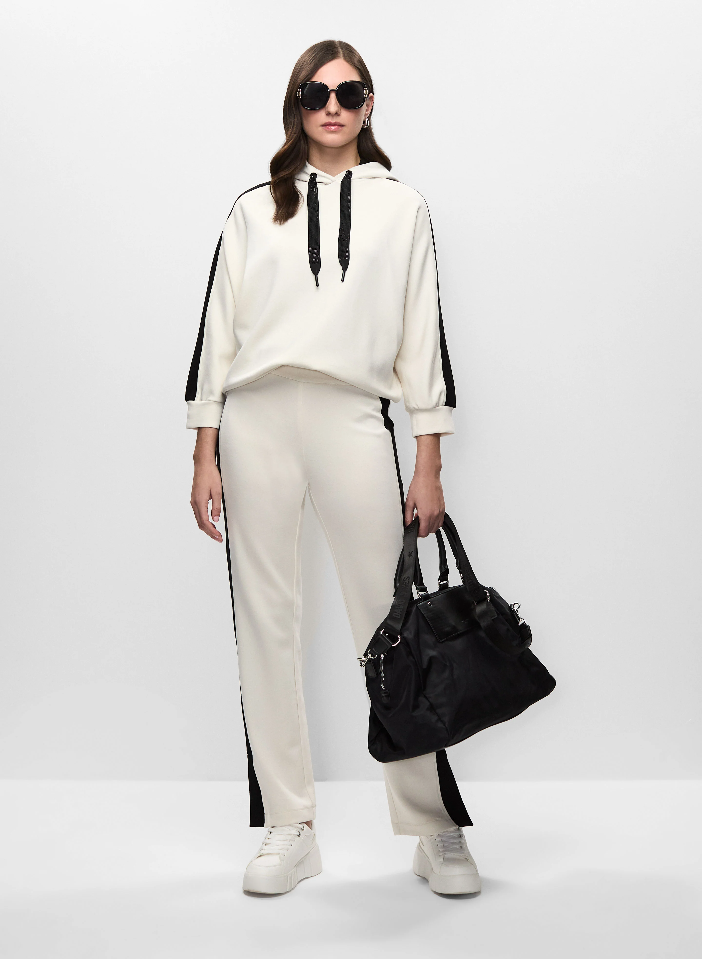 Contrast Stripe Hooded Top & Knit Pants