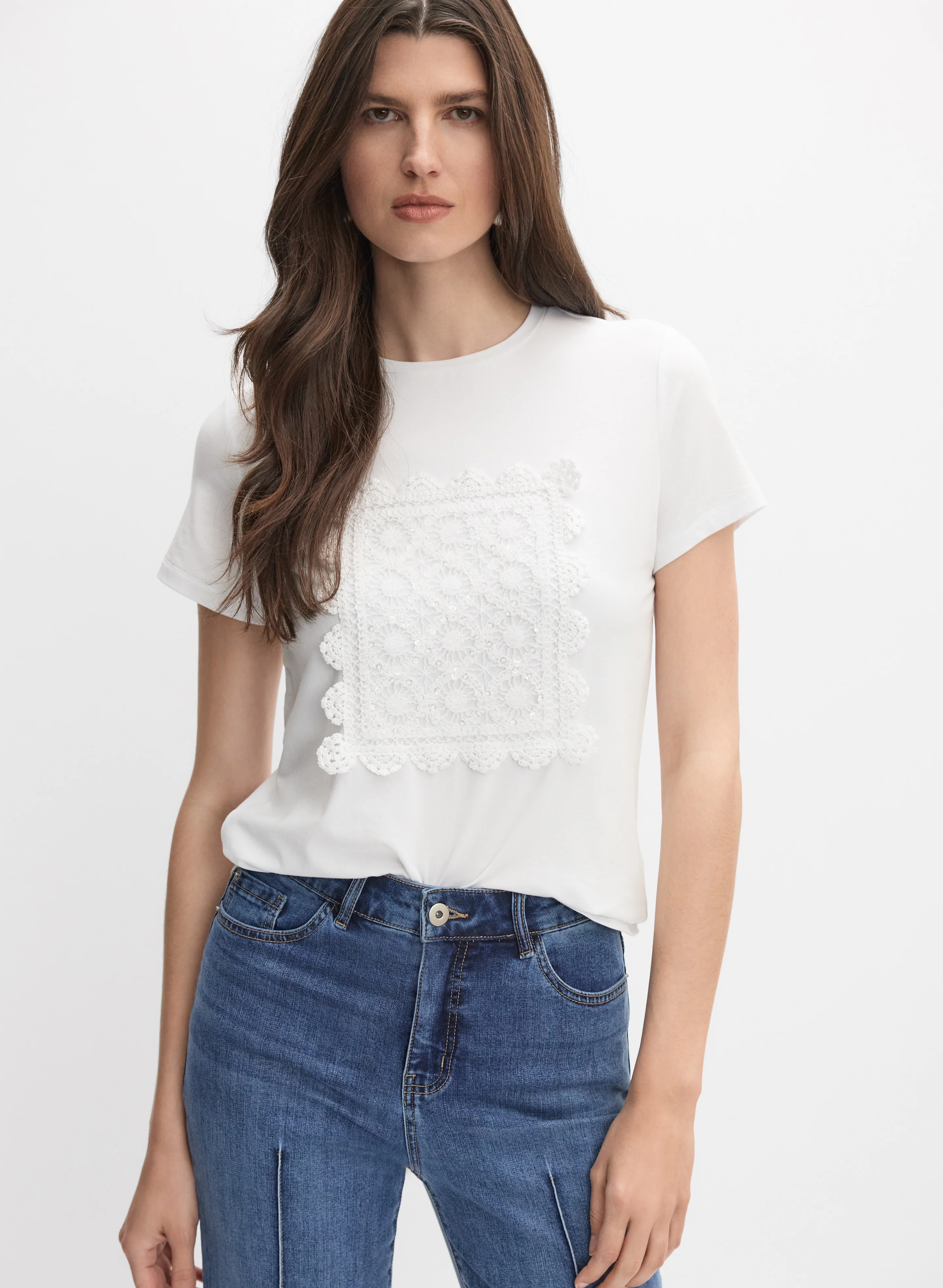 Cotton Crochet Applique T-Shirt