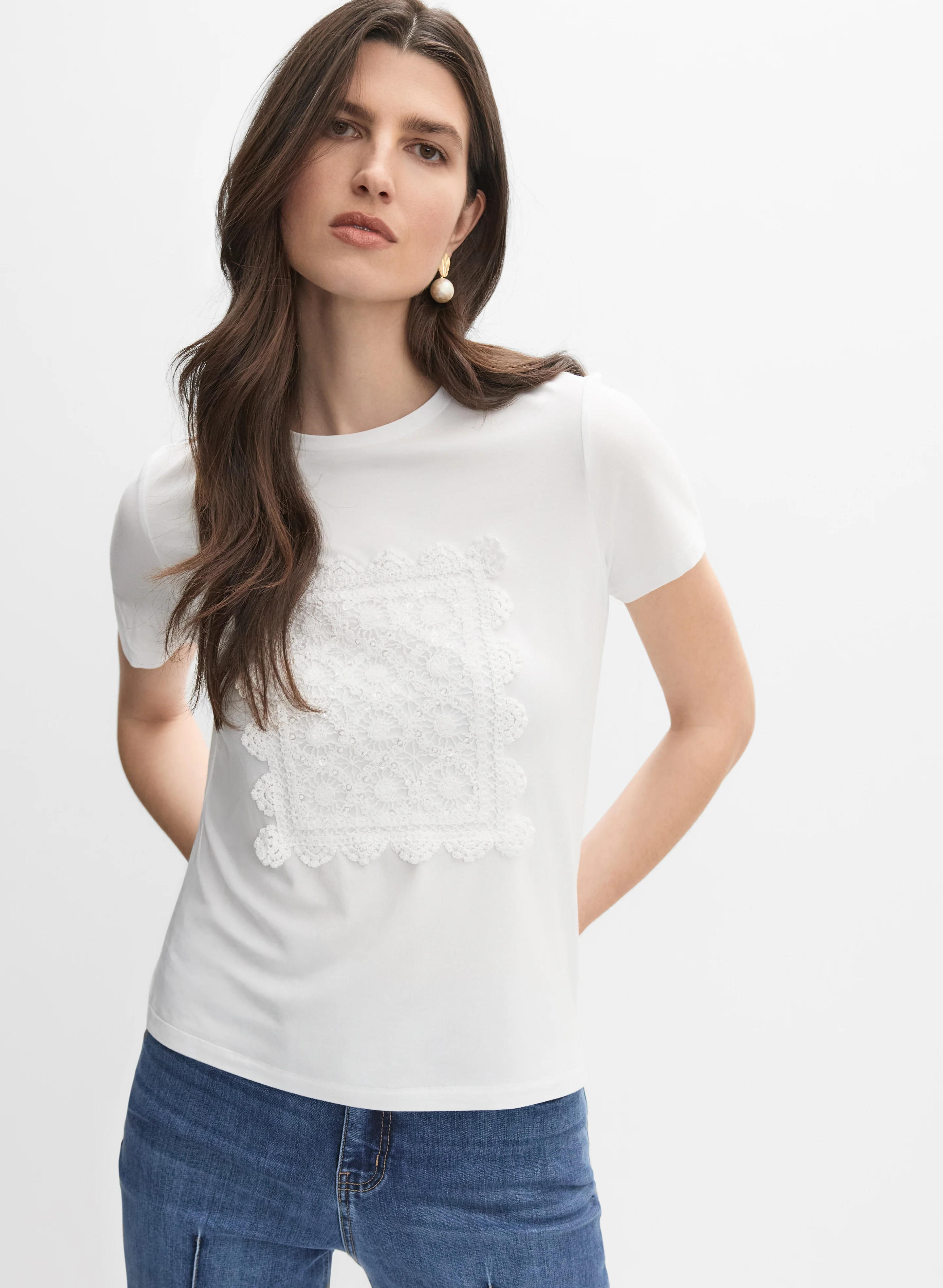 Cotton Crochet Applique T-Shirt - Image 5
