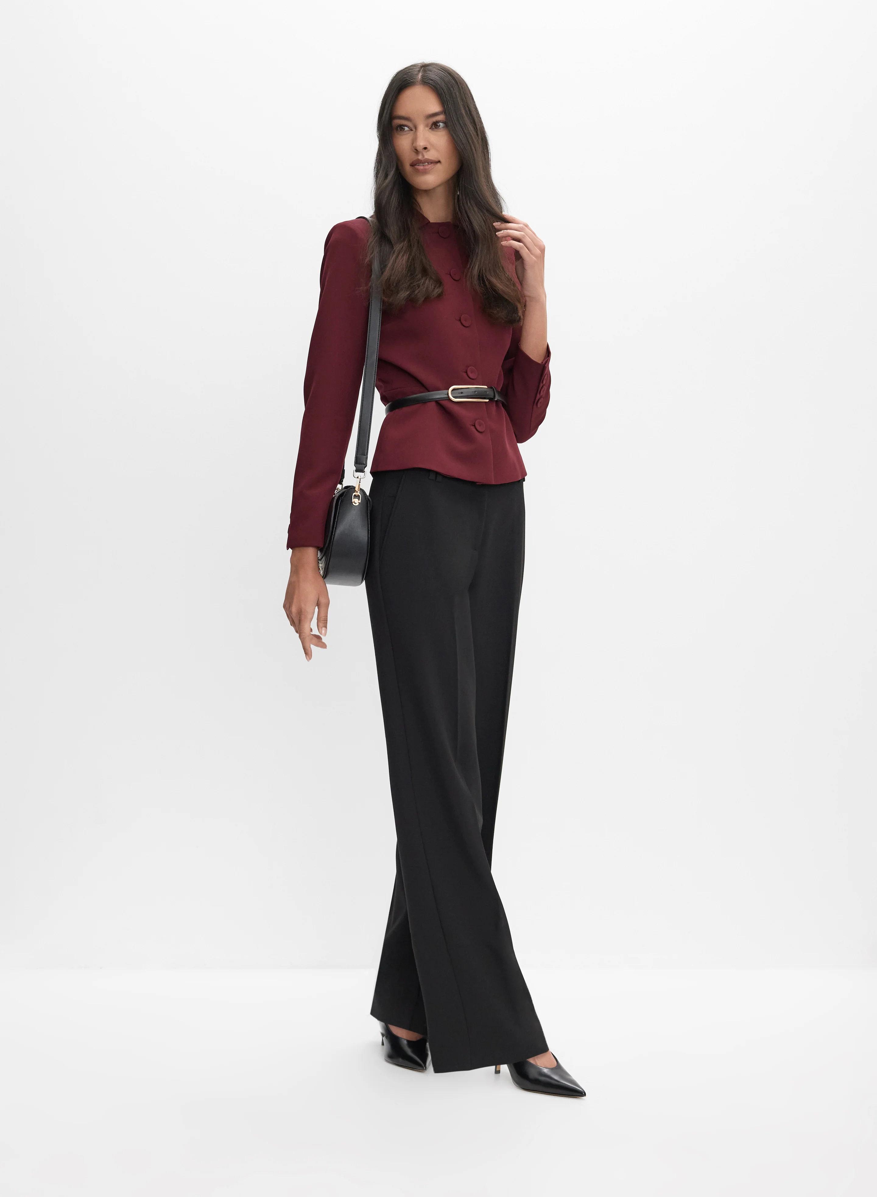 Cropped Button-Down Blazer & Soho Wide-Leg Pants